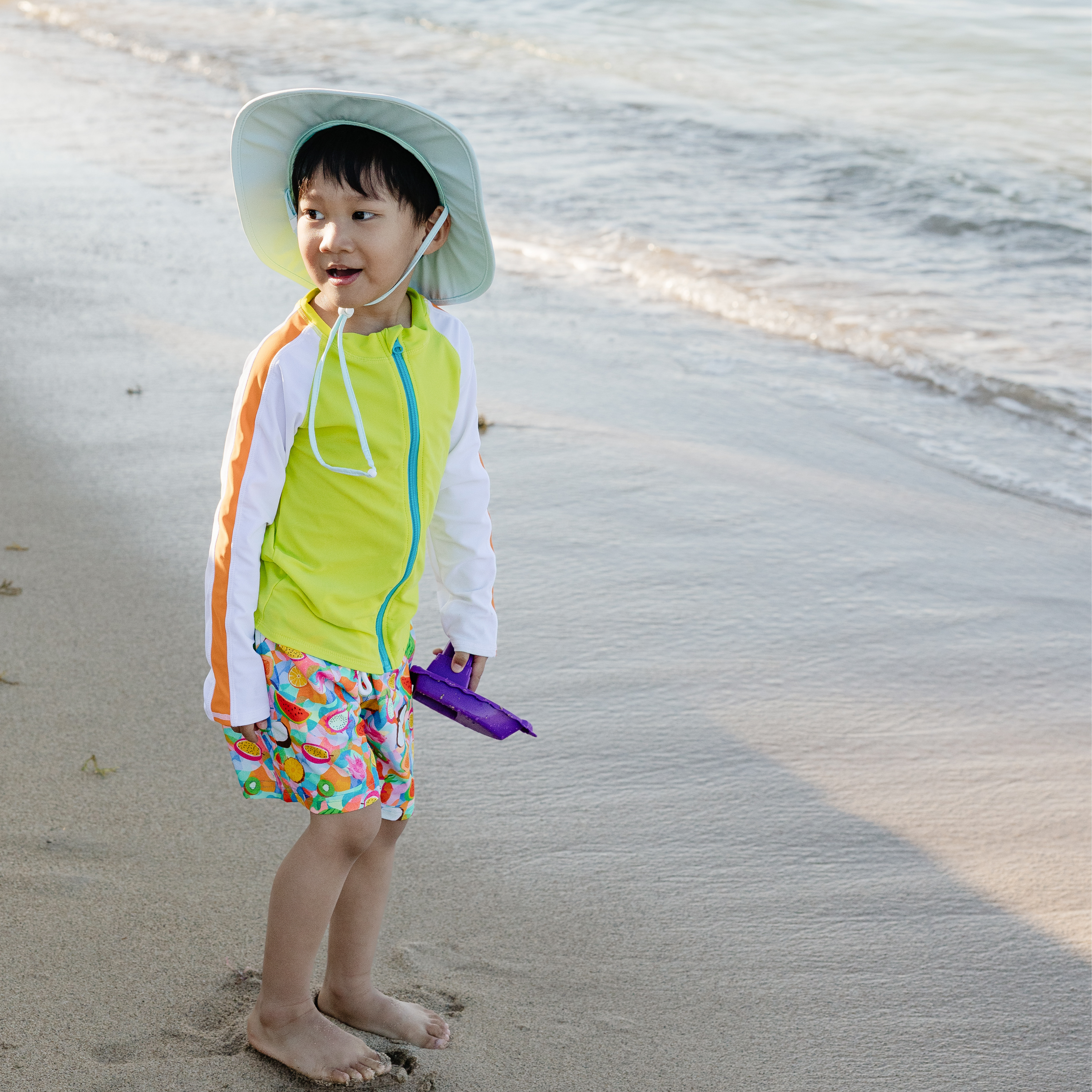 Boys Long Sleeve Zipper Rash Guard and Swim Trunk Set | "Fruit Salad"-SwimZip UPF 50+ Sun Protective Swimwear & UV Zipper Rash Guards-pos3