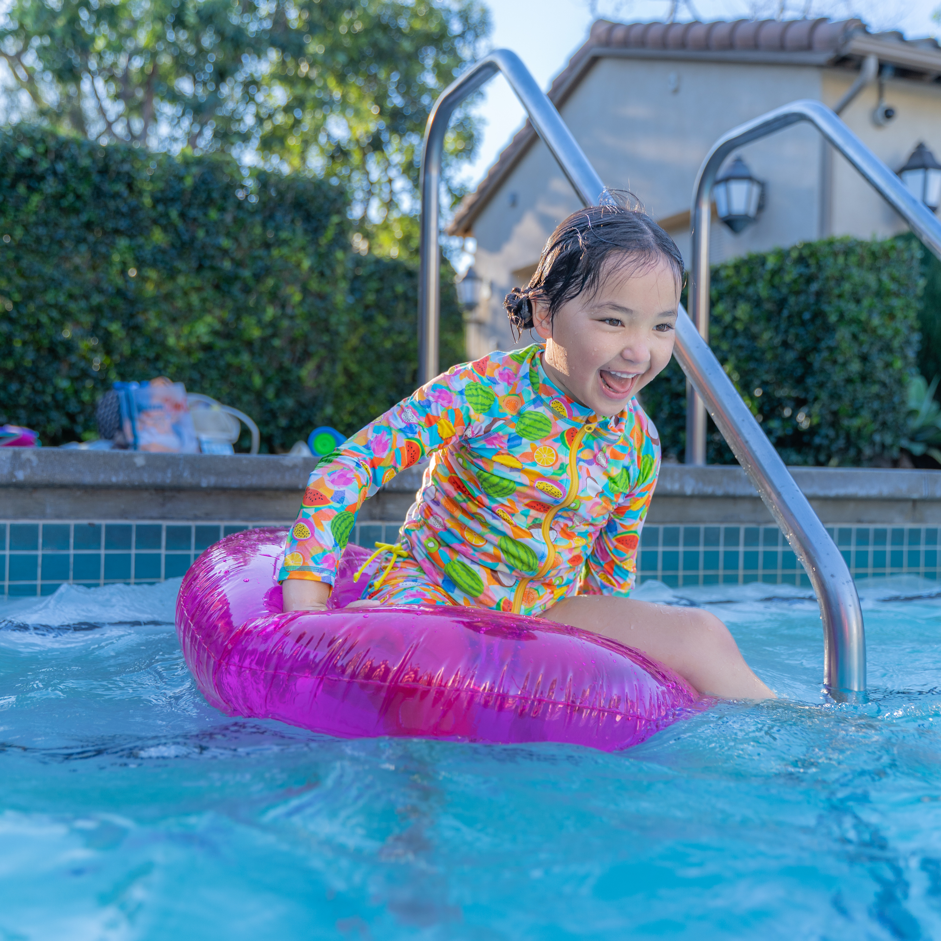 Girls Long Sleeve Rash Guard + Smocked Tankini Shorts Set (3 Piece) | "Fruit Salad"-SwimZip UPF 50+ Sun Protective Swimwear & UV Zipper Rash Guards-pos8