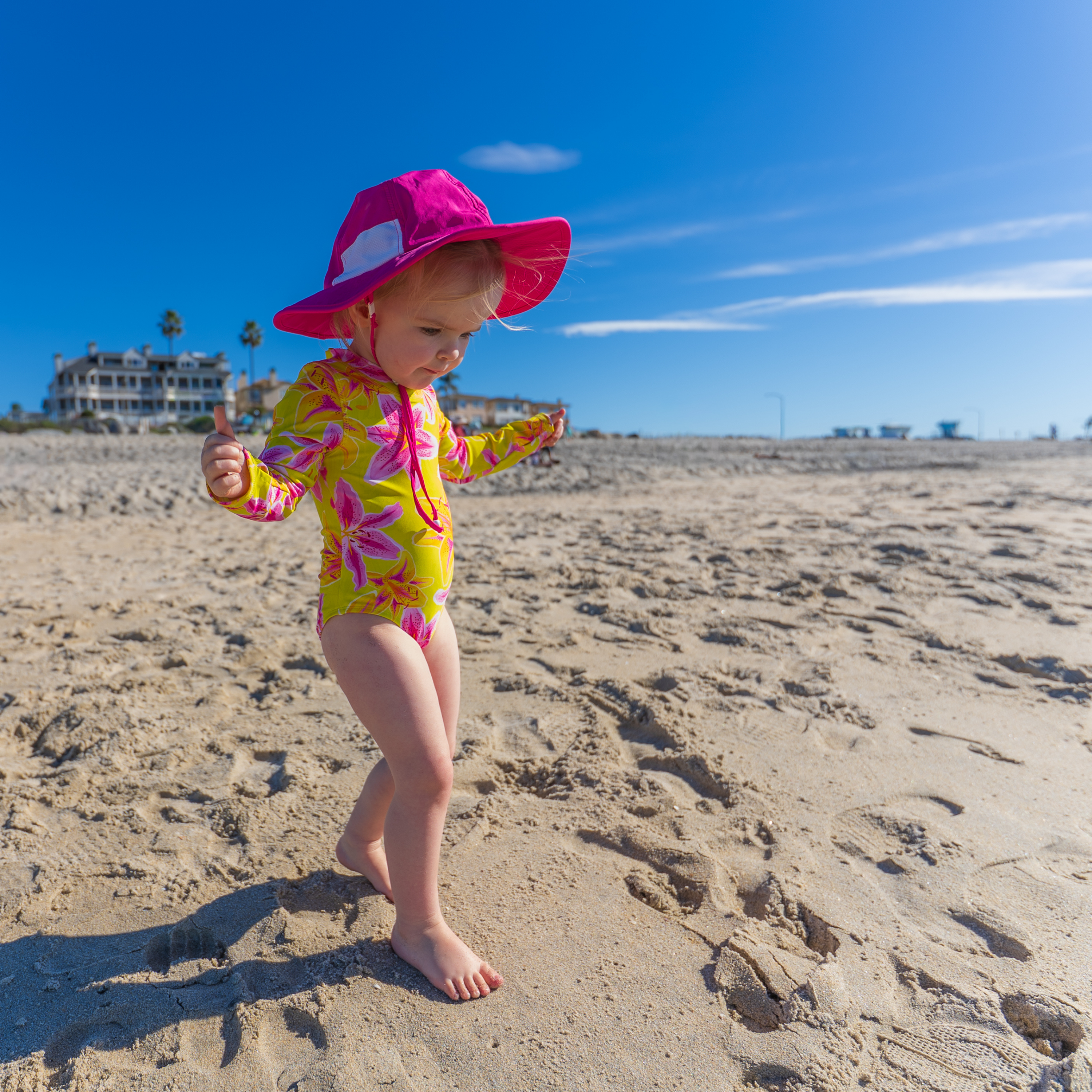 Kids Wide Brim Sun Hat "Fun Sun Day Play Hat" - Manic Magenta-SwimZip UPF 50+ Sun Protective Swimwear & UV Zipper Rash Guards-pos12