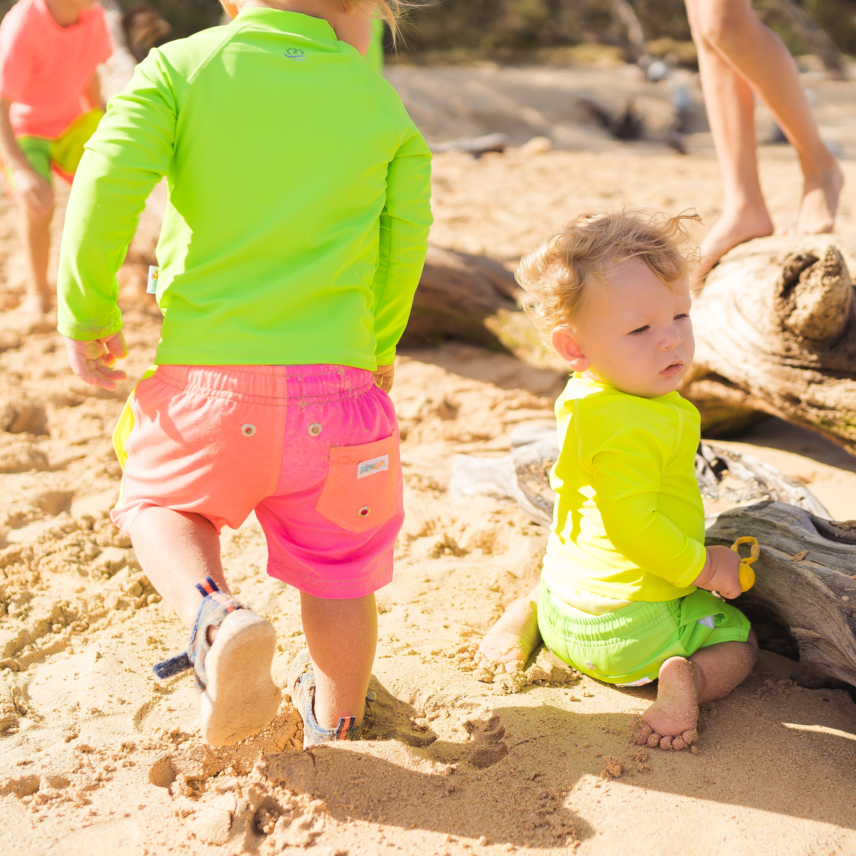 Boys Long Sleeve Zipper Rash Guard and Swim Trunk Set | "Neon Sunrise"-SwimZip UPF 50+ Sun Protective Swimwear & UV Zipper Rash Guards-pos9