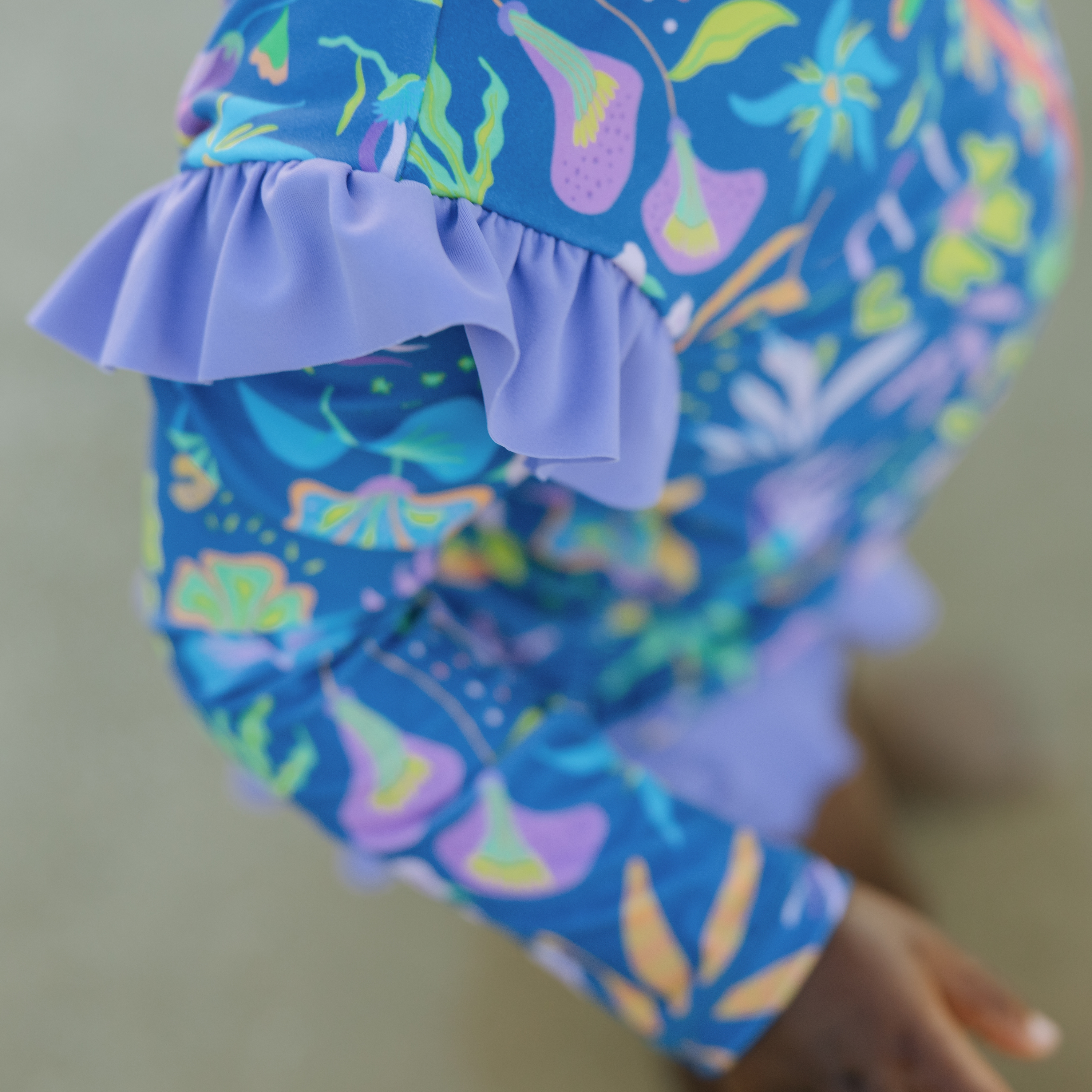 Girls Long Sleeve Rash Guard Ruffle Bottom Swimsuit Set (2 Piece) | "Tropadelic"-SwimZip UPF 50+ Sun Protective Swimwear & UV Zipper Rash Guards-pos8