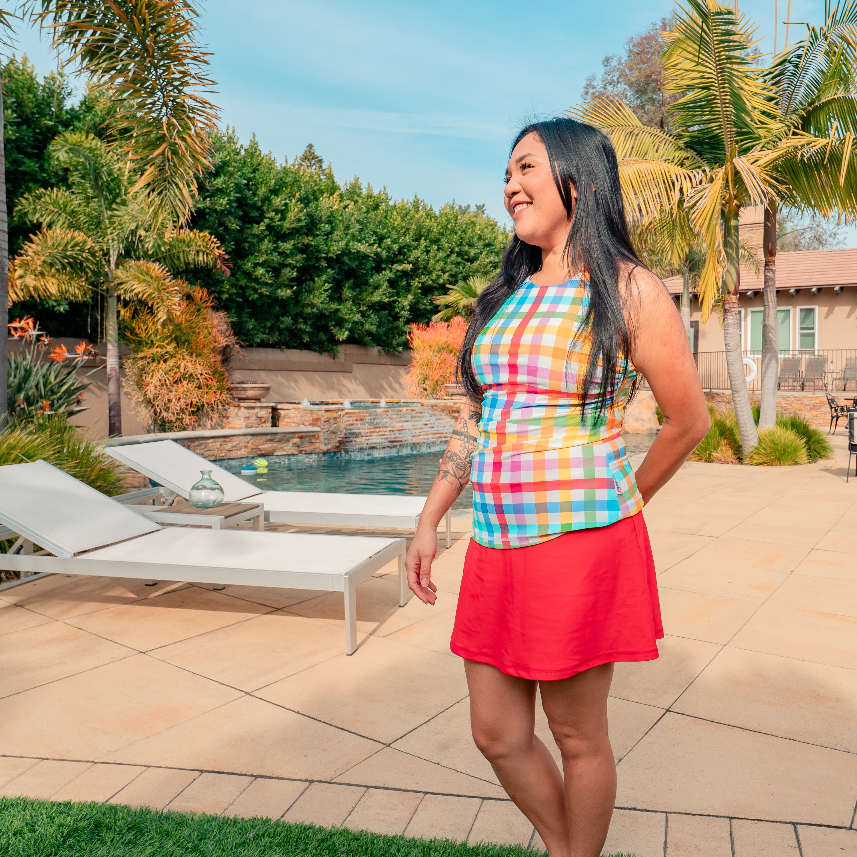 Women's A-Line Tummy Control Swim Skirt | "Red"-SwimZip UPF 50+ Sun Protective Swimwear & UV Zipper Rash Guards-pos2