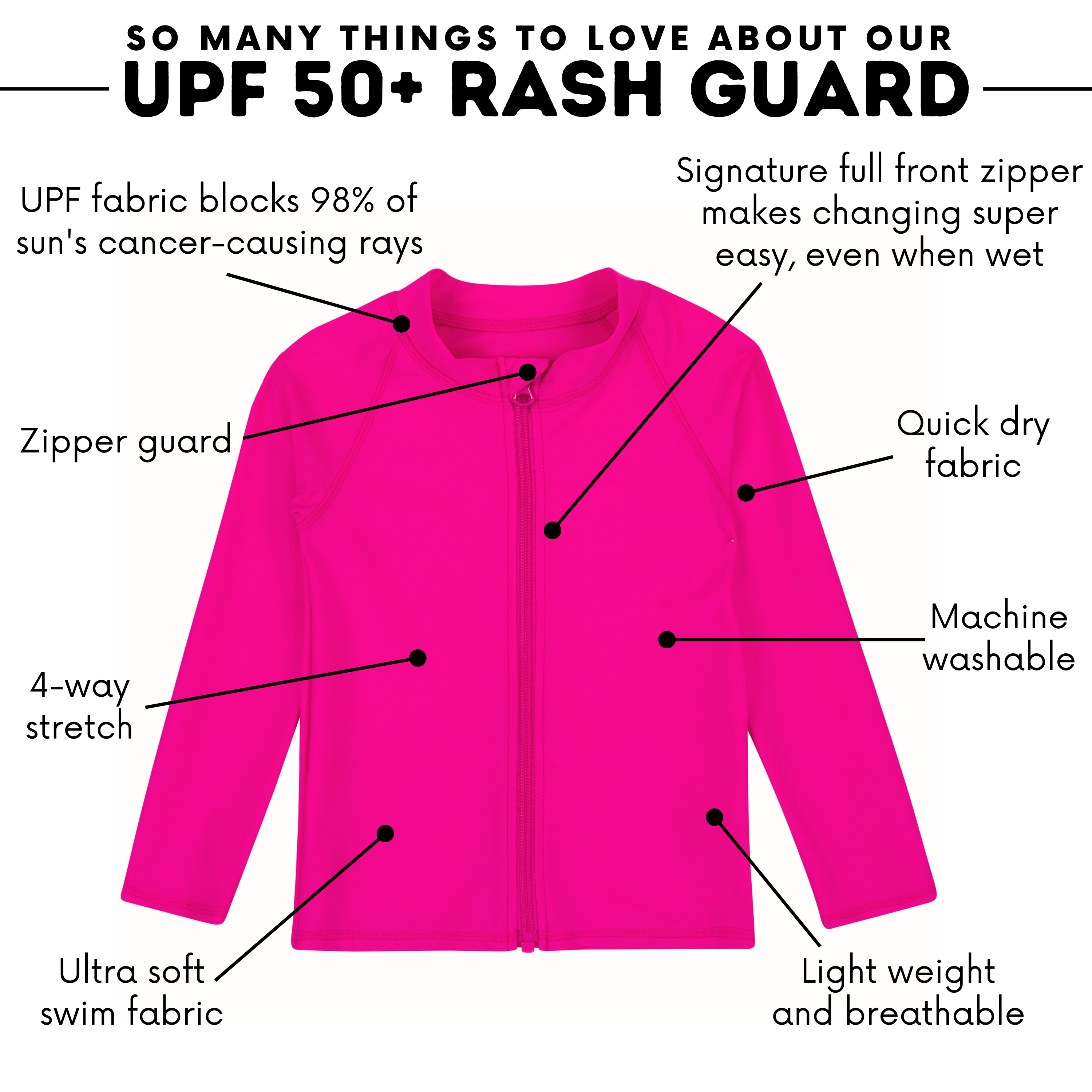 Kids UPF 50+ Long Sleeve Zipper Rash Guard Swim Shirt | "Manic Magenta"-SwimZip UPF 50+ Sun Protective Swimwear & UV Zipper Rash Guards-pos4
