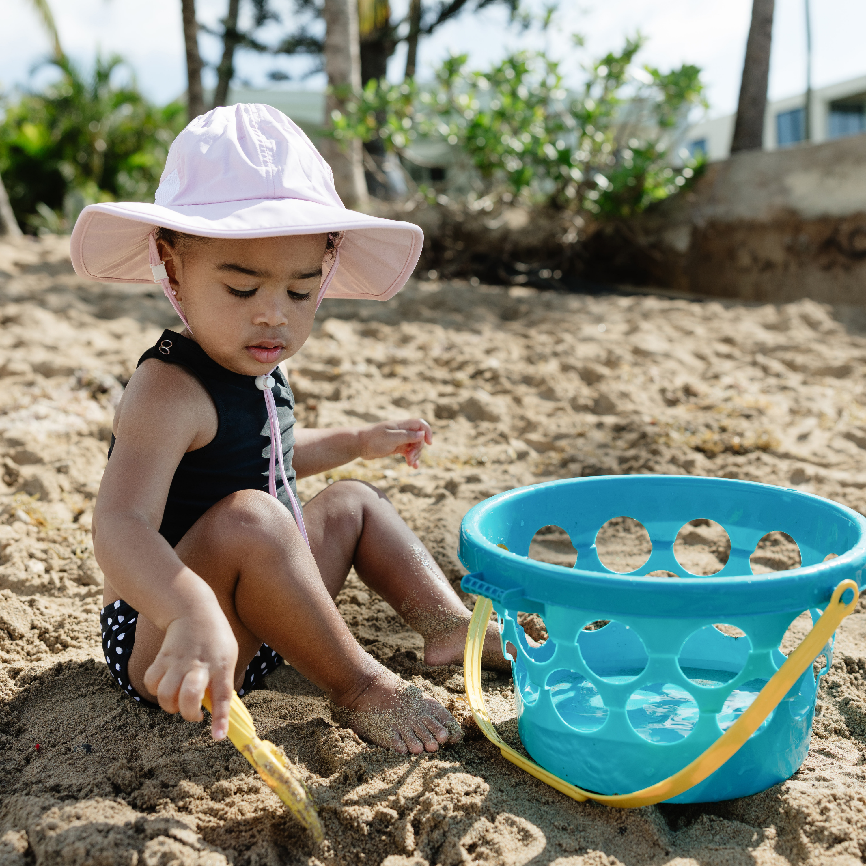 Kids Wide Brim Sun Hat "Fun Sun Day Play Hat" - Pink-SwimZip UPF 50+ Sun Protective Swimwear & UV Zipper Rash Guards-pos2