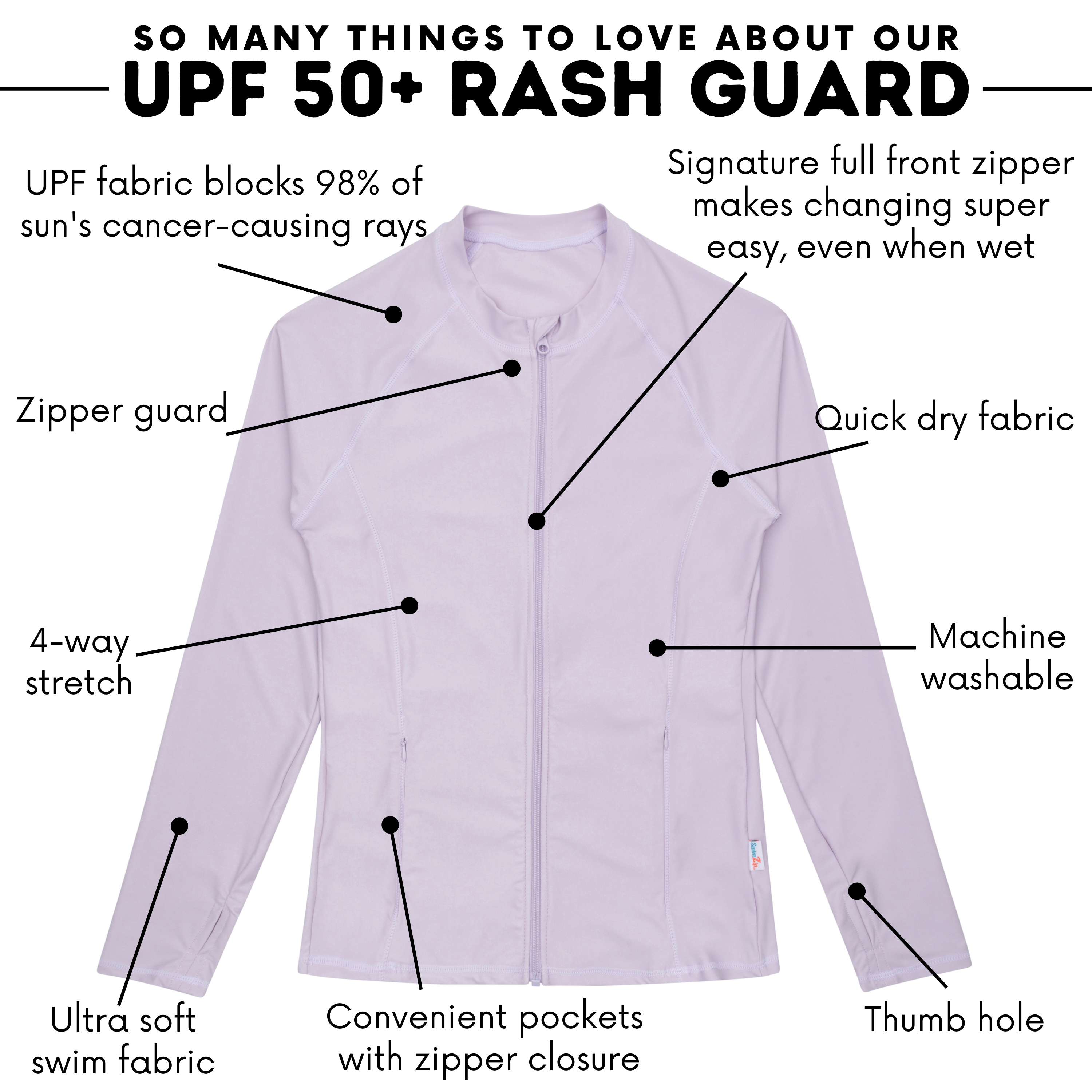 Women's Long Sleeve Rash Guard with Pockets | "Orchid"-SwimZip UPF 50+ Sun Protective Swimwear & UV Zipper Rash Guards-pos4