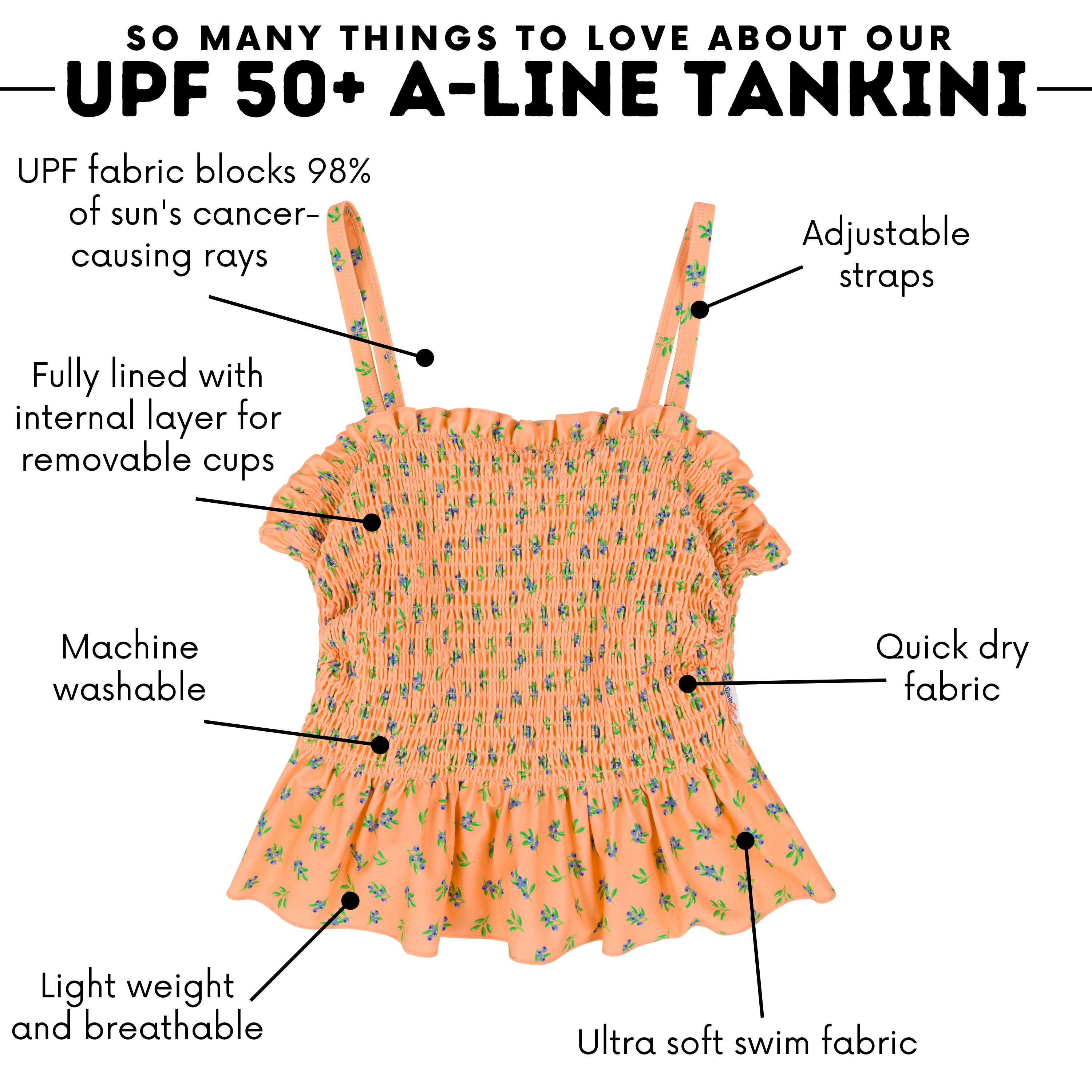 Women’s Smocked Tankini Top | “Berry Bliss"-SwimZip UPF 50+ Sun Protective Swimwear & UV Zipper Rash Guards-pos4