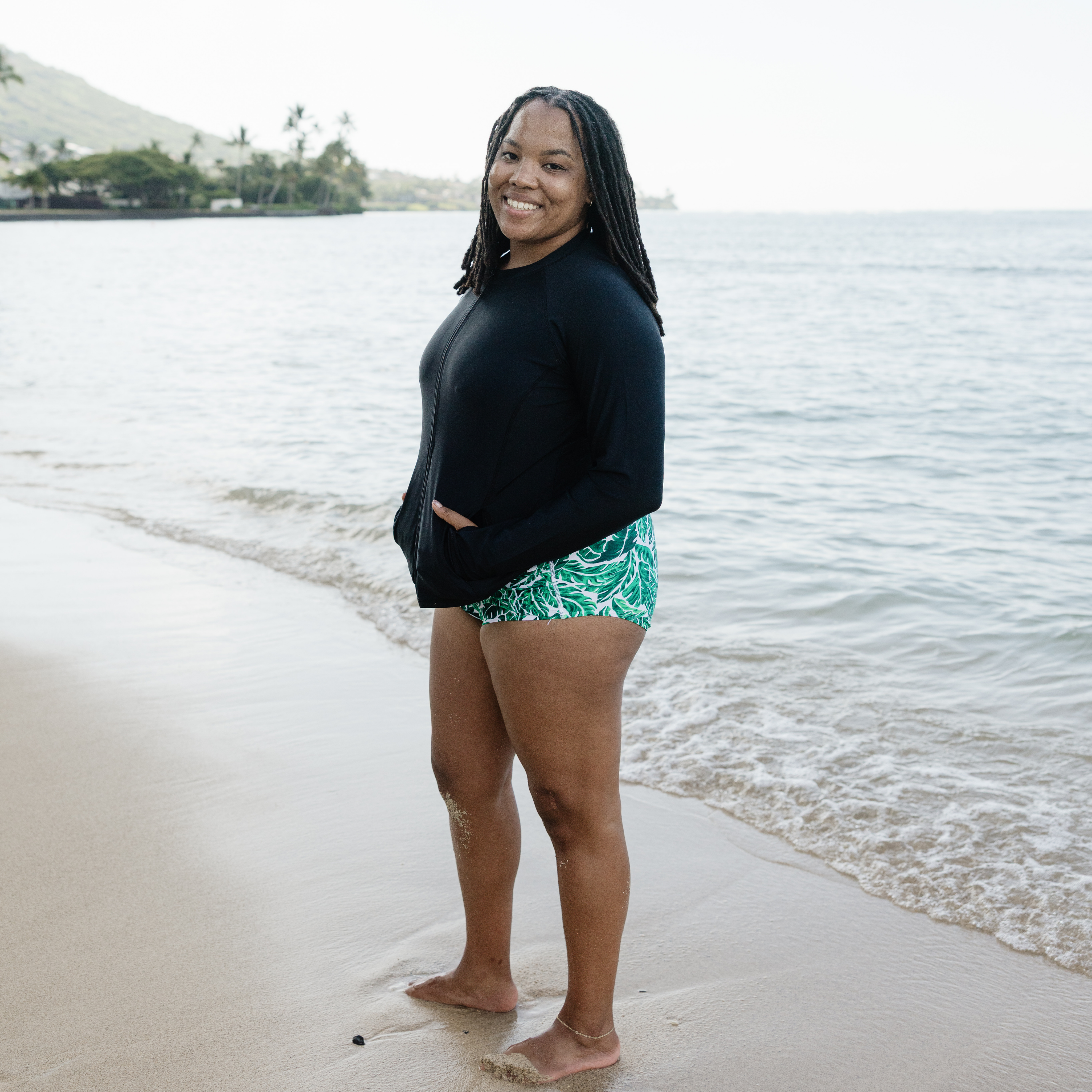 Women's Long Sleeve Rash Guard with Pockets | "Black"-SwimZip UPF 50+ Sun Protective Swimwear & UV Zipper Rash Guards-pos8