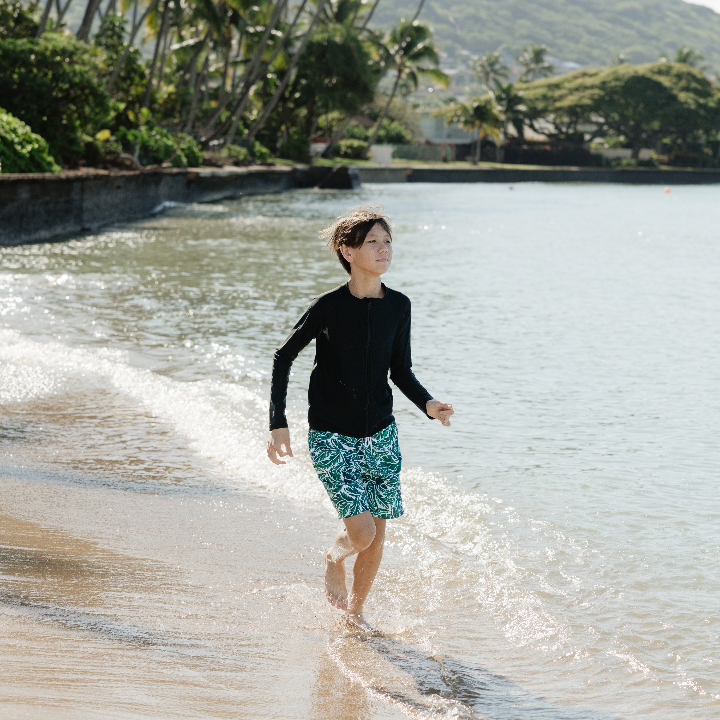 Kids UPF 50+ Long Sleeve Zipper Rash Guard Swim Shirt | "Black"-SwimZip UPF 50+ Sun Protective Swimwear & UV Zipper Rash Guards-pos7