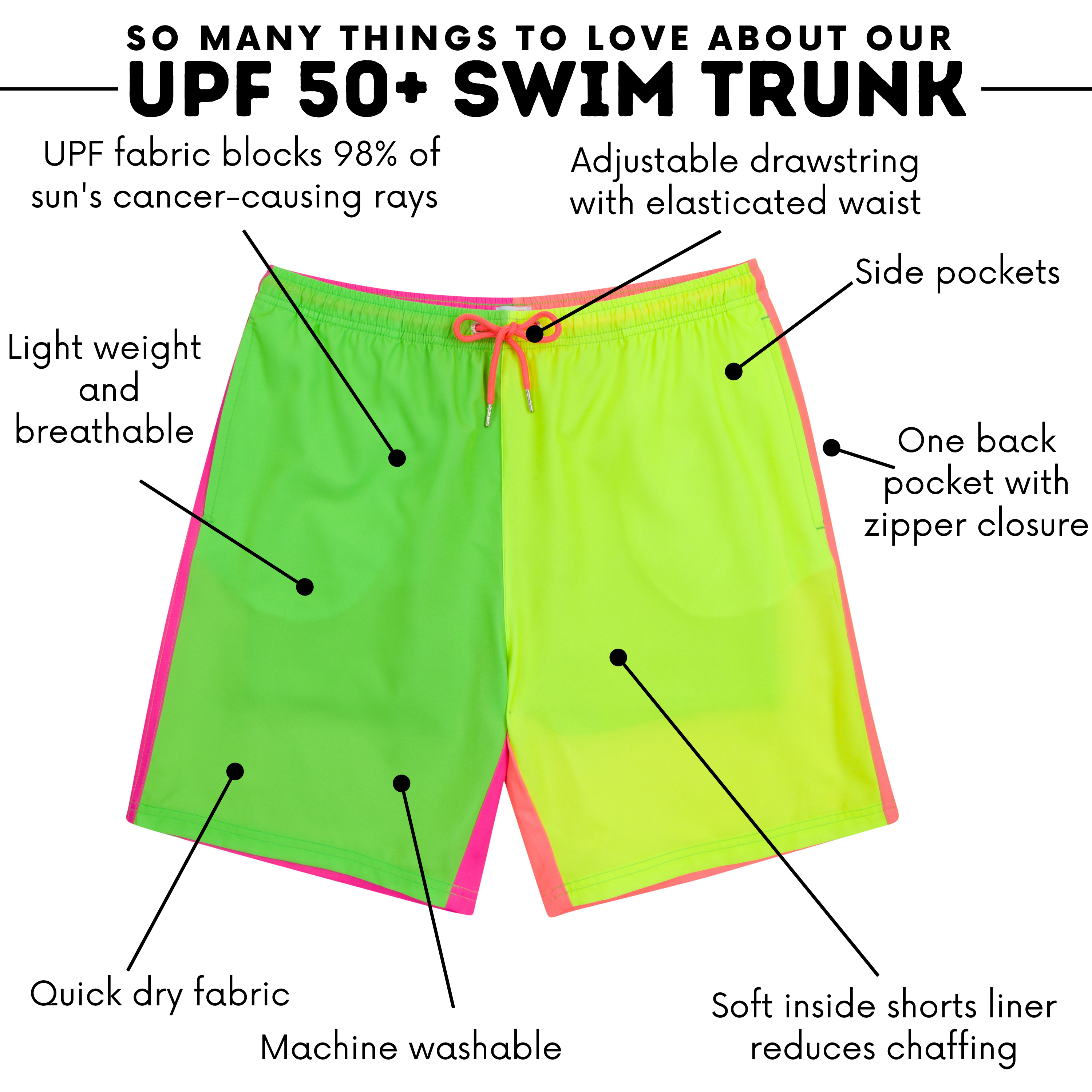 Men's 8" Swim Trunks Boxer Brief Liner | "Neon Sunrise"-SwimZip UPF 50+ Sun Protective Swimwear & UV Zipper Rash Guards-pos5