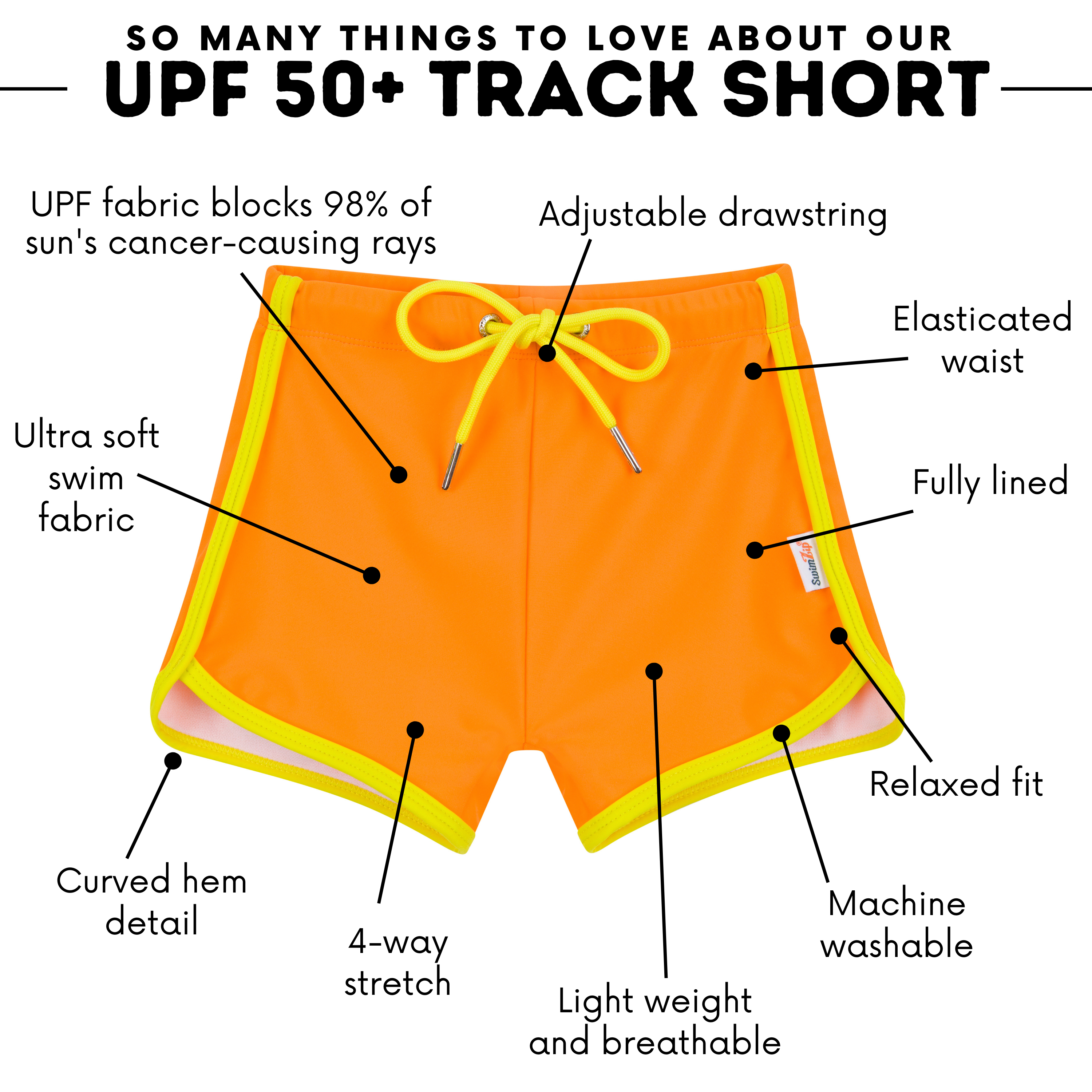 Kids Swim Track Shorts | "Orange"-SwimZip UPF 50+ Sun Protective Swimwear & UV Zipper Rash Guards-pos4