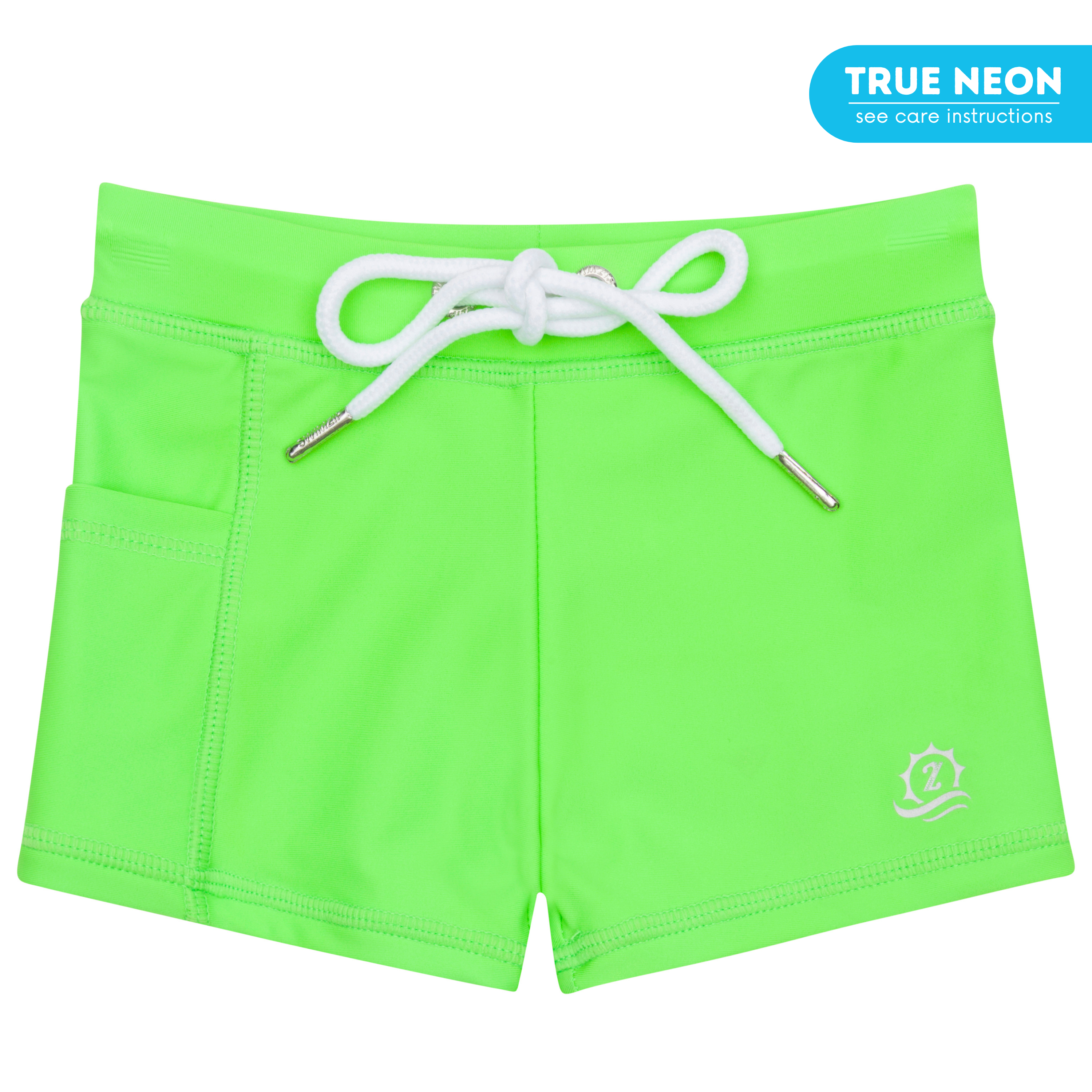 Kids Euro Swim Shorties | "Neon Green"-6-12 Month-Neon Green-SwimZip UPF 50+ Sun Protective Swimwear & UV Zipper Rash Guards-pos1