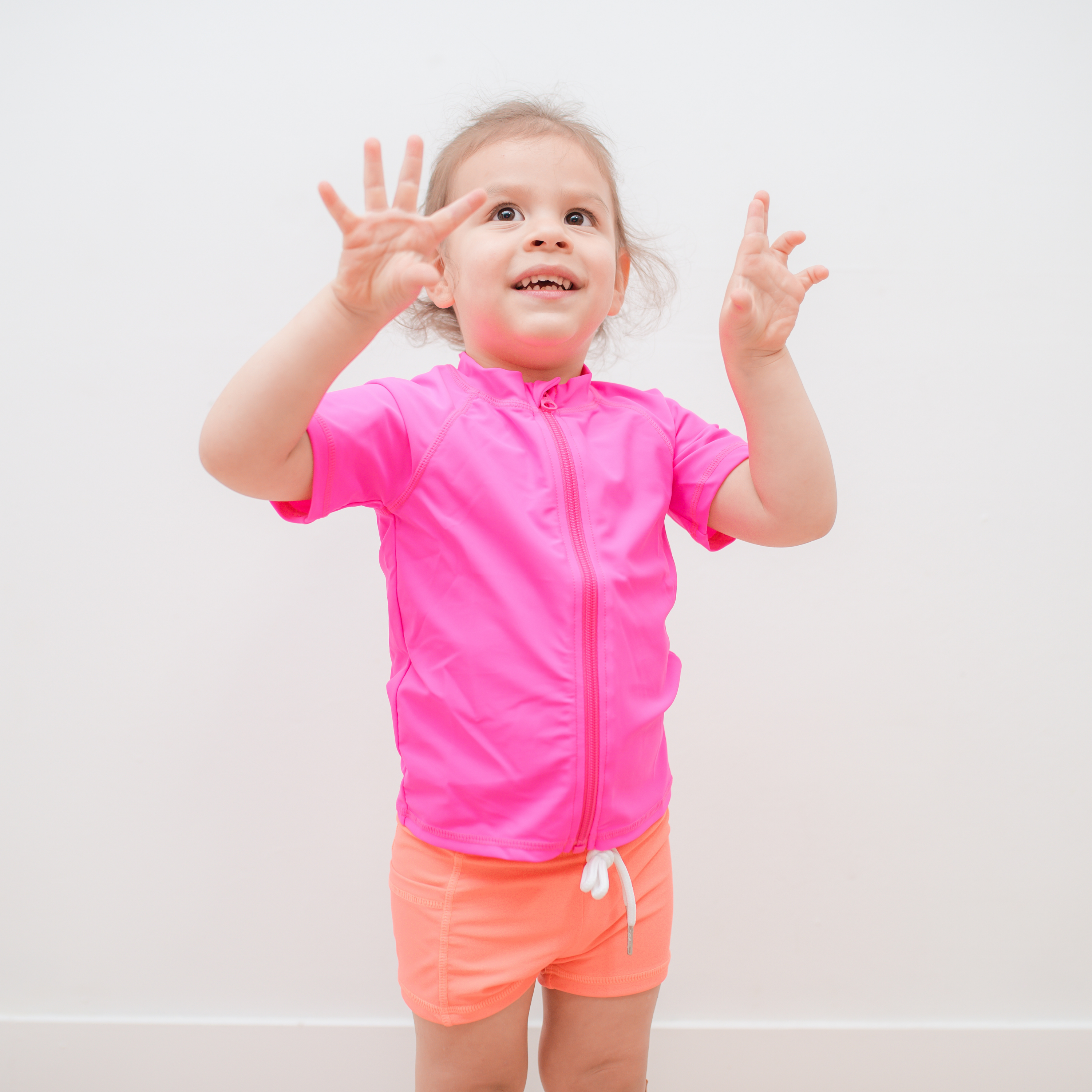 Kids Short Sleeve Zipper Rash Guard Swim Shirt | “Neon Pink”-SwimZip UPF 50+ Sun Protective Swimwear & UV Zipper Rash Guards-pos2