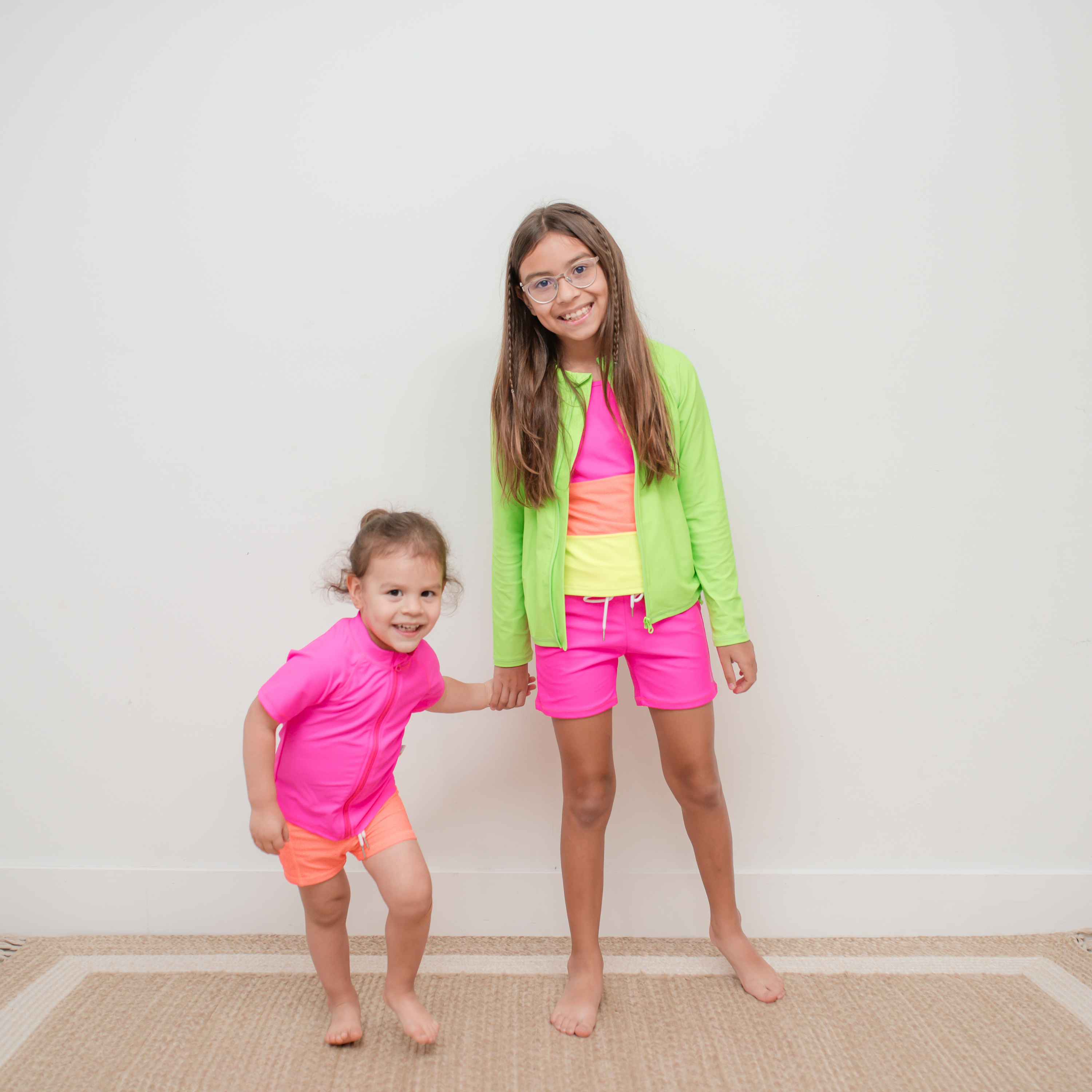 Kids Short Sleeve Zipper Rash Guard Swim Shirt | “Neon Pink”-SwimZip UPF 50+ Sun Protective Swimwear & UV Zipper Rash Guards-pos3