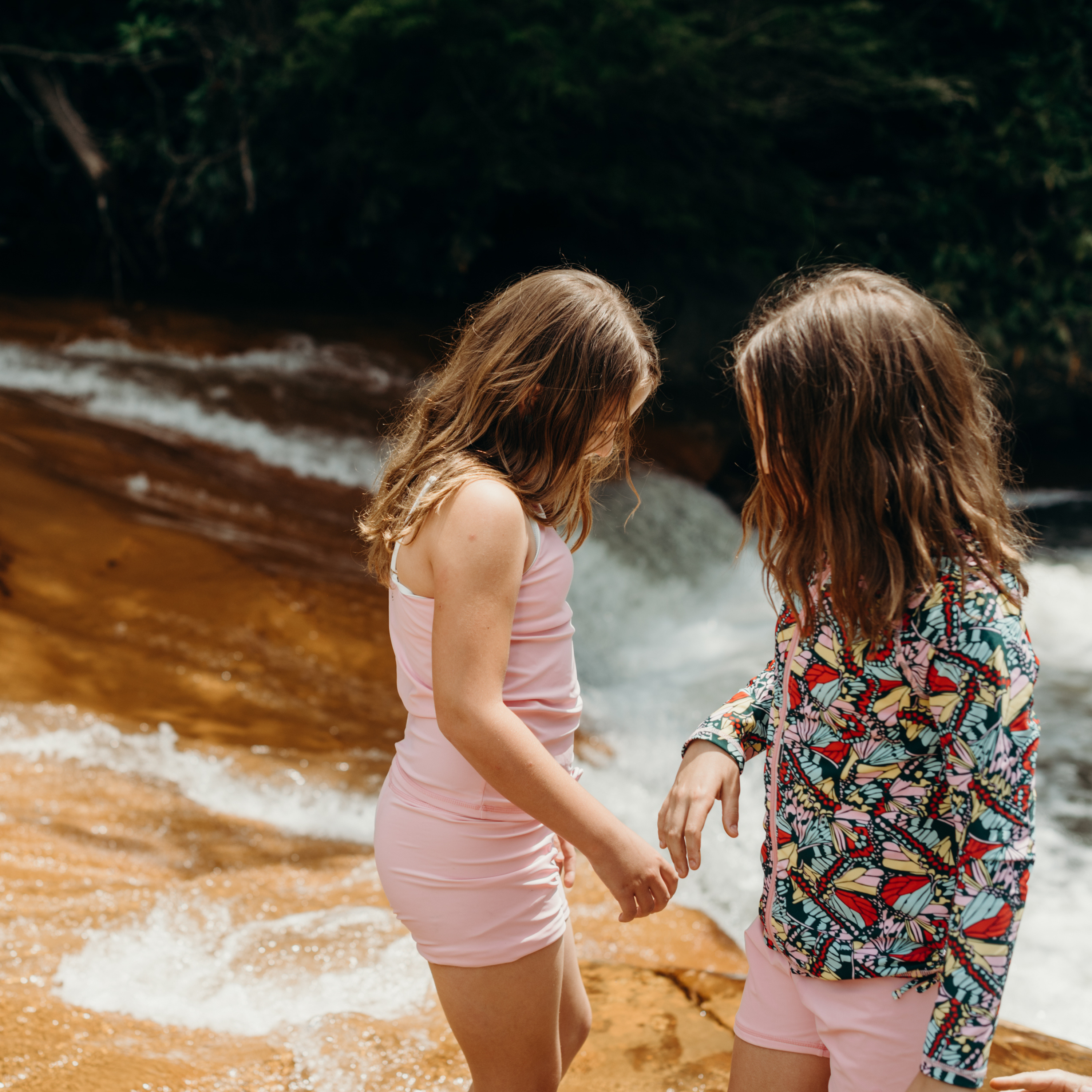 Girls Long Sleeve Rash Guard + Tankini Shorts Set (3 Piece) | "Palm Breeze"-SwimZip UPF 50+ Sun Protective Swimwear & UV Zipper Rash Guards-pos5