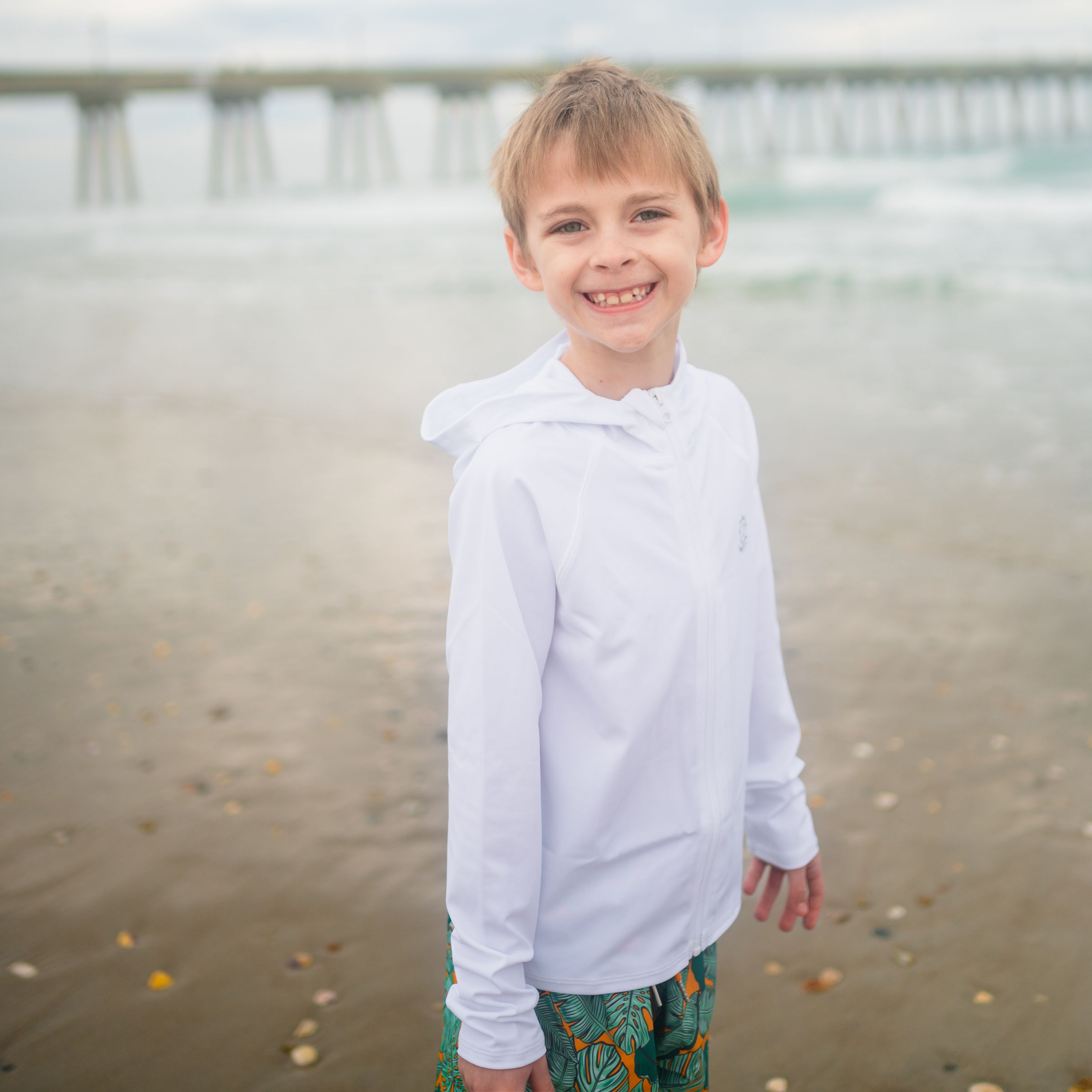 Kids Hooded Long Sleeve Zipper Rash Guard Swim Shirt | "White"-SwimZip UPF 50+ Sun Protective Swimwear & UV Zipper Rash Guards-pos11