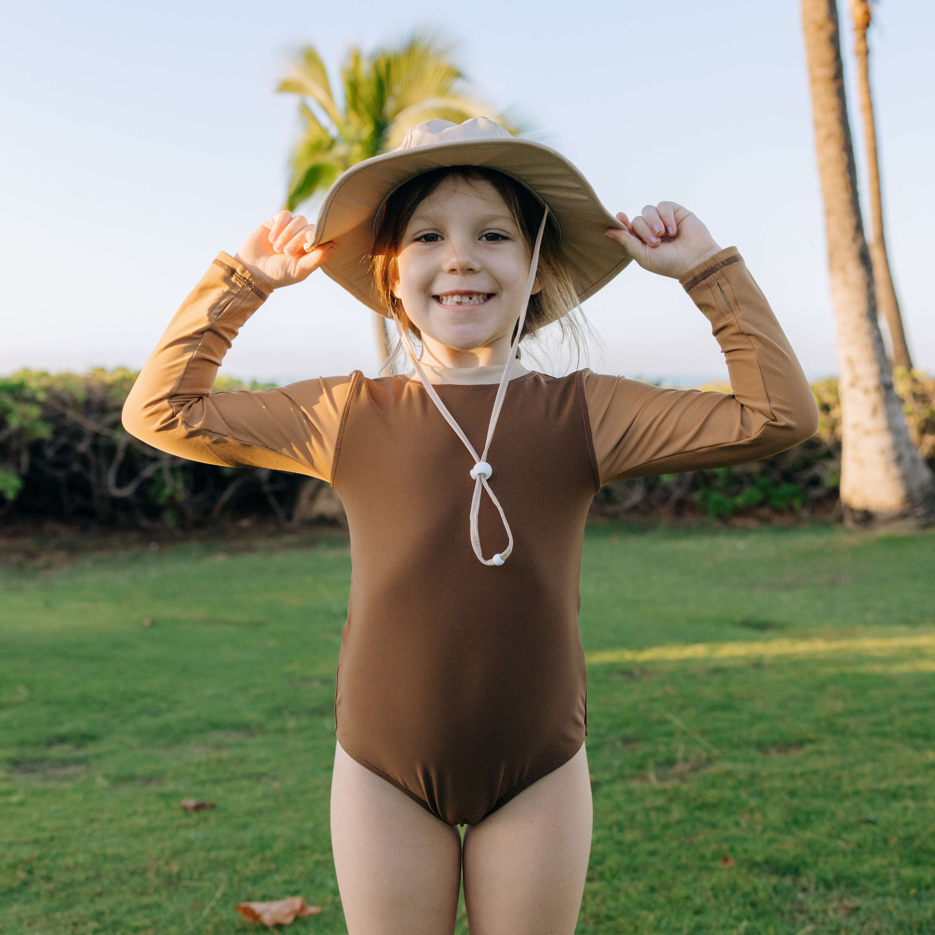 Kids Wide Brim Sun Hat "Fun Sun Day Play Hat" - Beige-SwimZip UPF 50+ Sun Protective Swimwear & UV Zipper Rash Guards-pos2