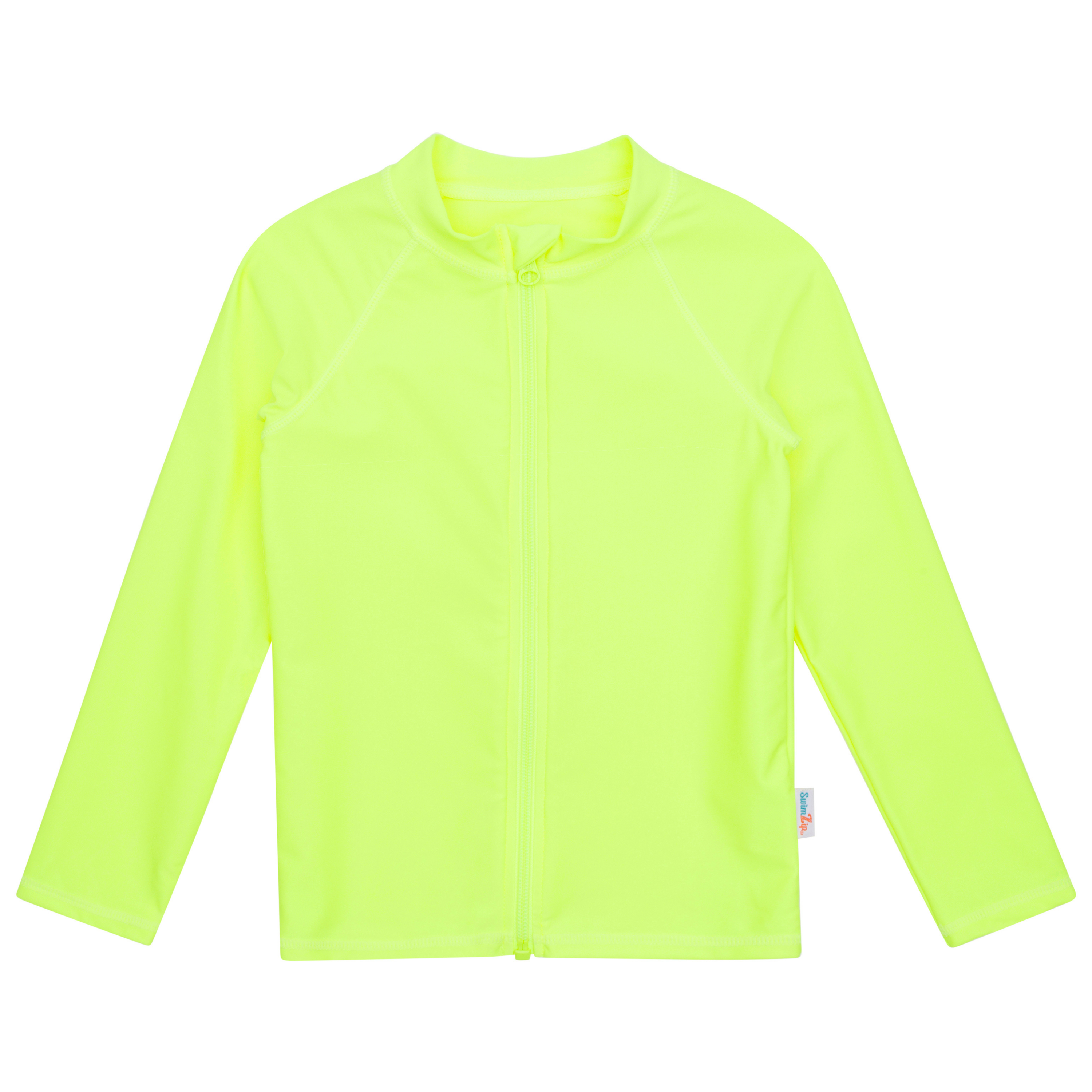Kids UPF 50+ Long Sleeve Zipper Rash Guard Swim Shirt | "Neon Yellow"-6-12 Month-Neon Yellow-SwimZip UPF 50+ Sun Protective Swimwear & UV Zipper Rash Guards-pos1