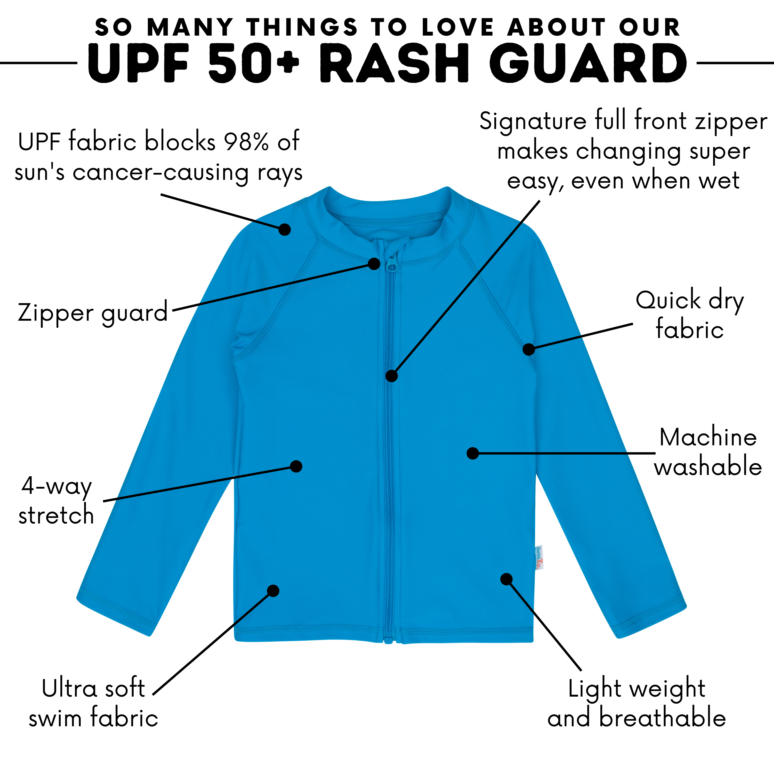 Kids UPF 50+ Long Sleeve Zipper Rash Guard Swim Shirt | "Blue Danube"-SwimZip UPF 50+ Sun Protective Swimwear & UV Zipper Rash Guards-pos4