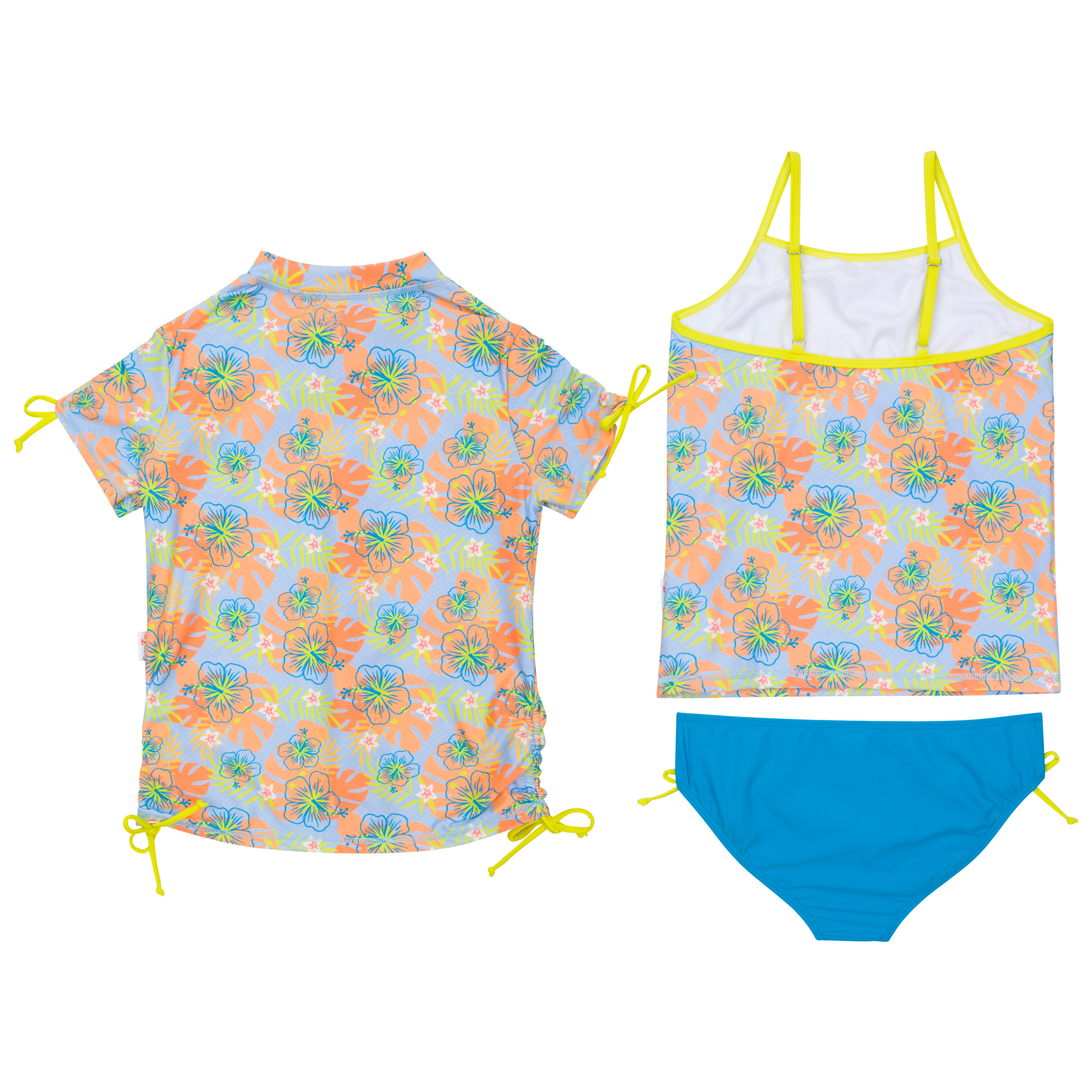 Girls Short Sleeve Rash Guard + Tankini Bikini Set (3 Piece) | "Groovy”-SwimZip UPF 50+ Sun Protective Swimwear & UV Zipper Rash Guards-pos9