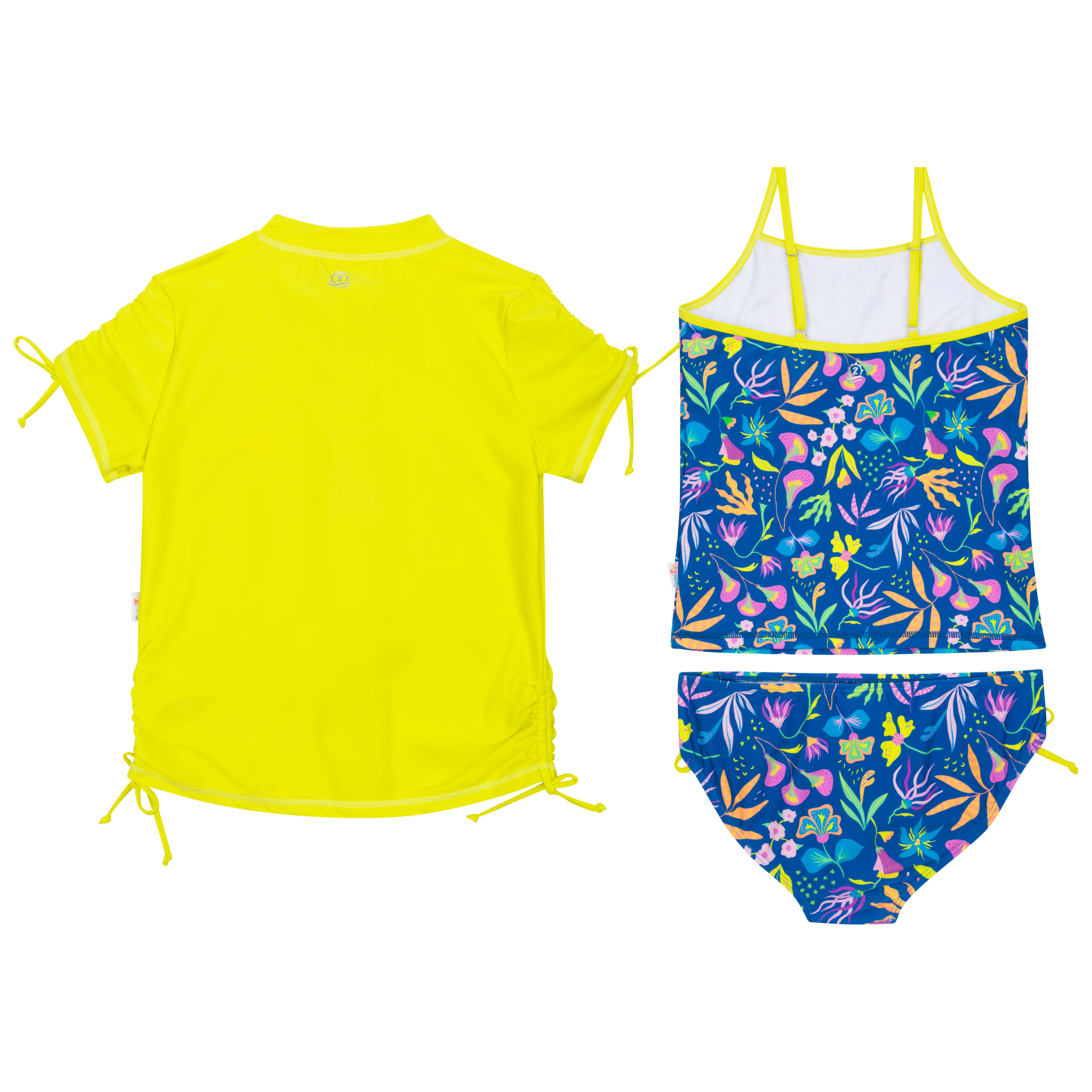 Girls Short Sleeve Rash Guard + Tankini Bikini Set (3 Piece) | "Tropadelic”-SwimZip UPF 50+ Sun Protective Swimwear & UV Zipper Rash Guards-pos9