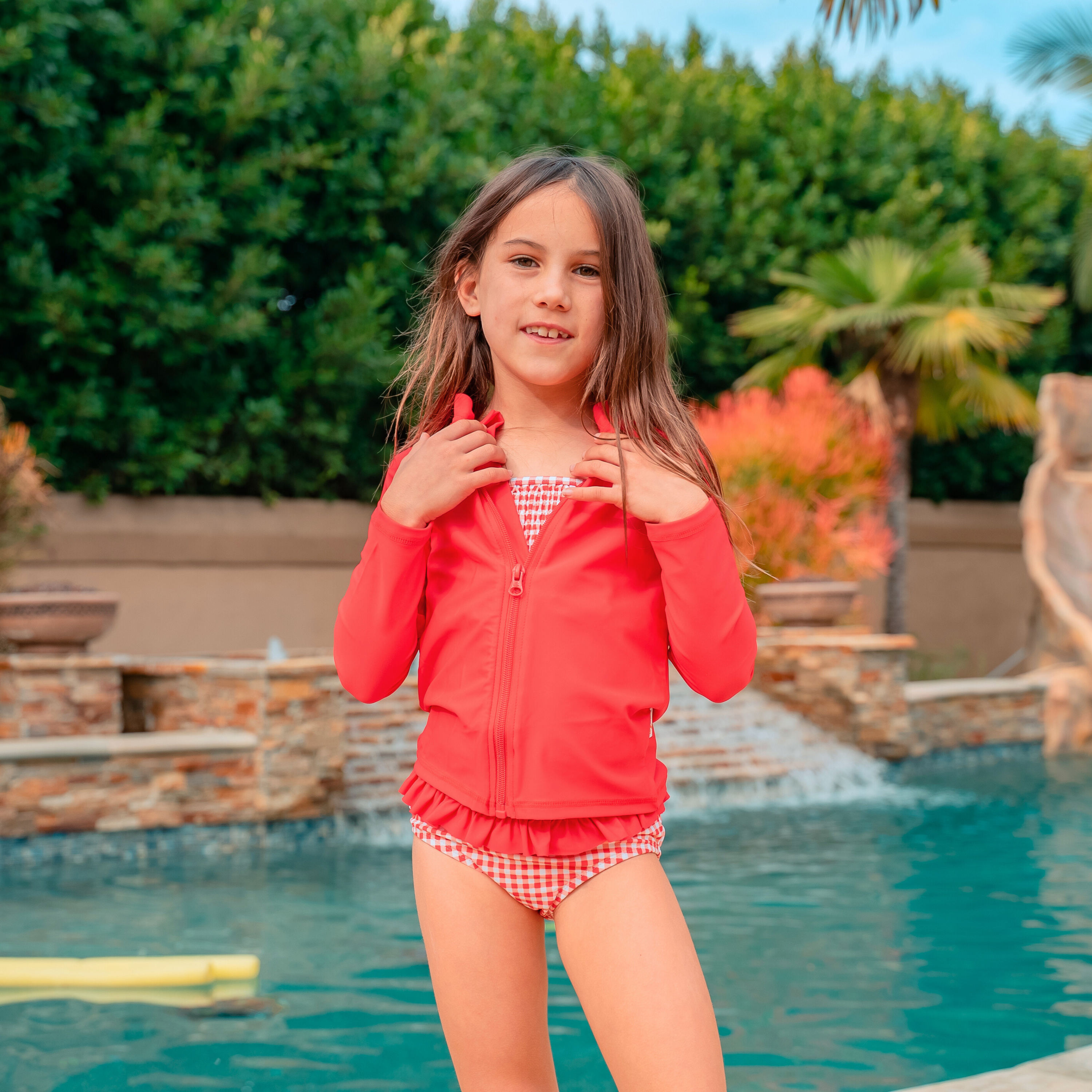 Girls Smocked Bikini (2 Piece) - "Red Gingham"-SwimZip UPF 50+ Sun Protective Swimwear & UV Zipper Rash Guards-pos9