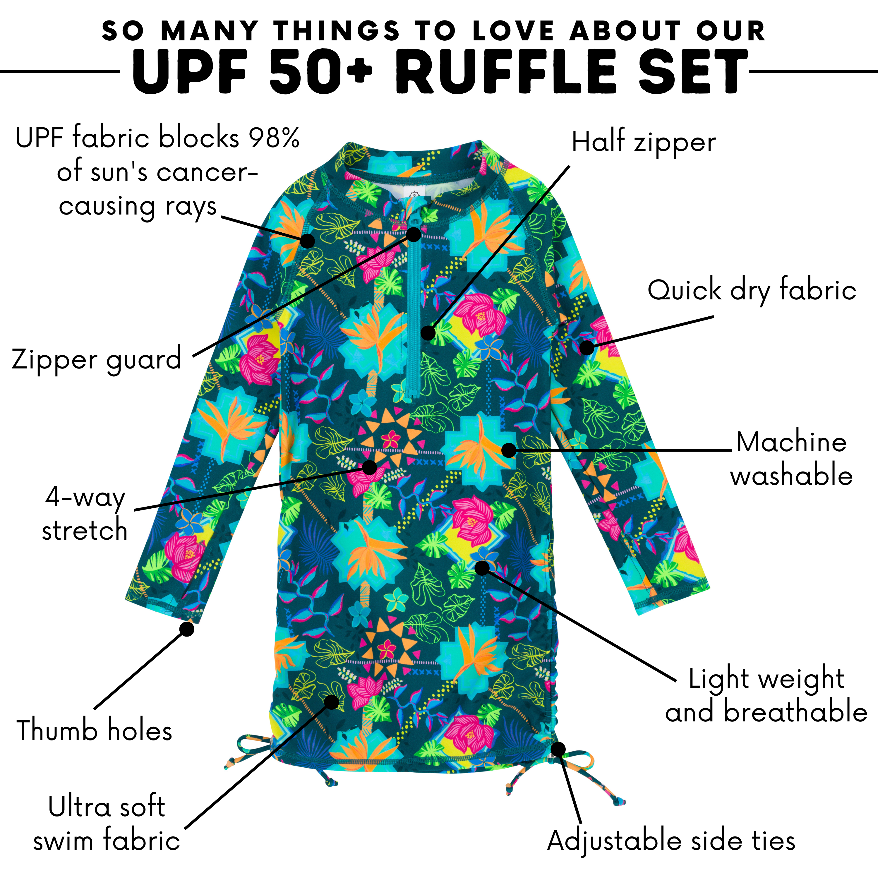 Girls Long Sleeve Swim Dress Cover Up | "Summer Max"-SwimZip UPF 50+ Sun Protective Swimwear & UV Zipper Rash Guards-pos4