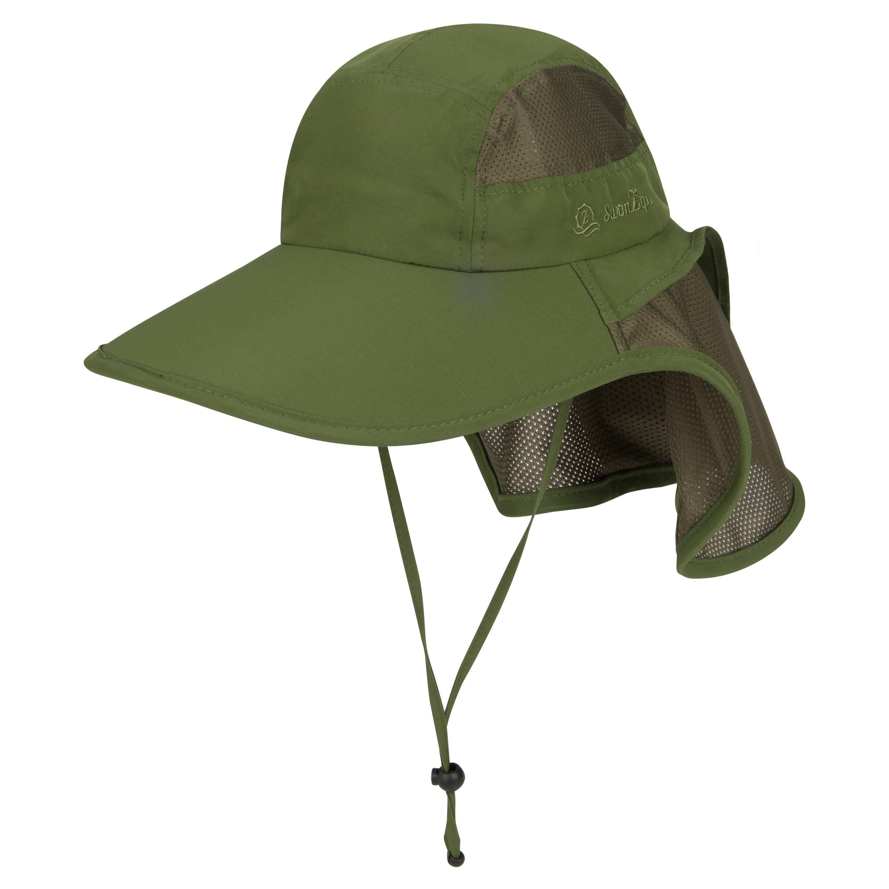 Adult Wide Brim + Flap Neck Sun Protective Adventure Hat | Olive-Adult-Olive-SwimZip UPF 50+ Sun Protective Swimwear & UV Zipper Rash Guards-pos1