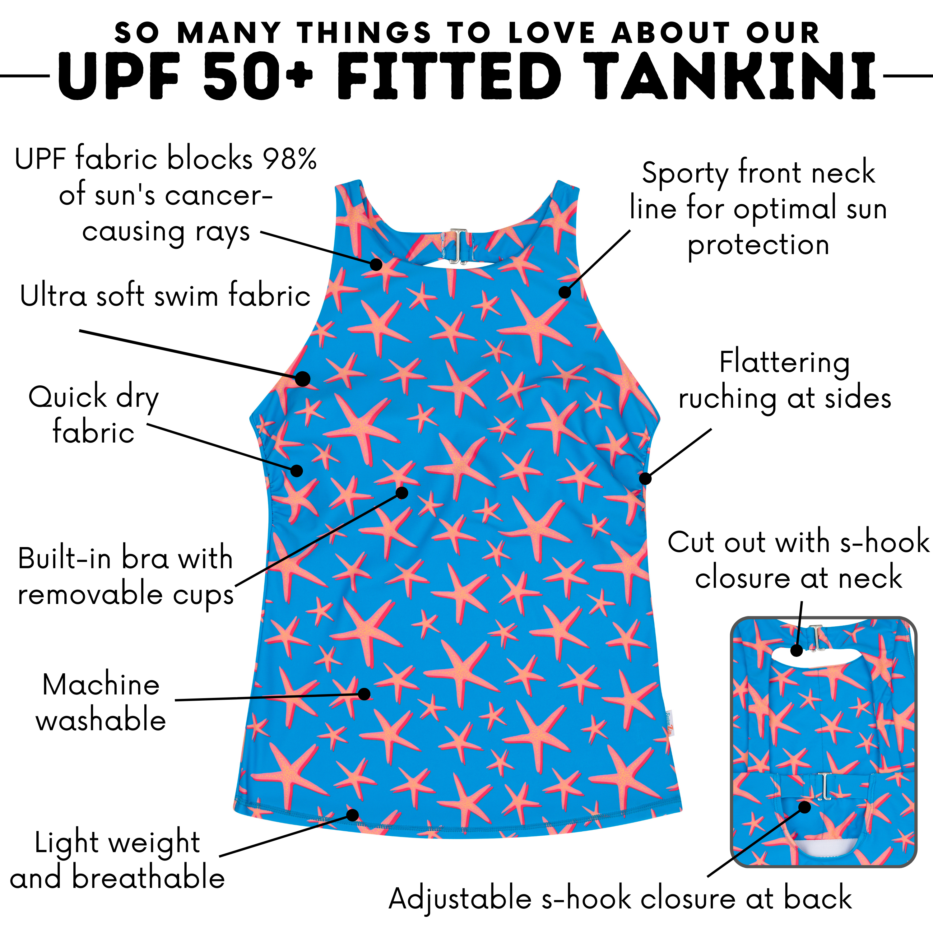 Women’s High Neck Fitted Tankini Top | “Starfish”-SwimZip UPF 50+ Sun Protective Swimwear & UV Zipper Rash Guards-pos4