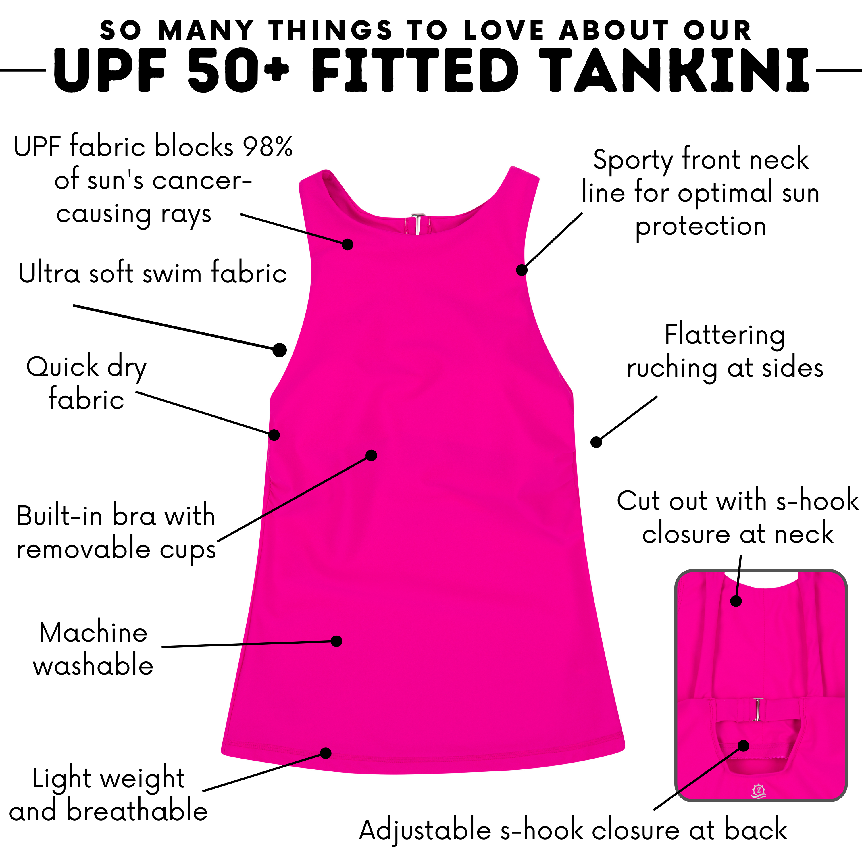 Women’s High Neck Fitted Tankini Top | “Manic Magenta"-SwimZip UPF 50+ Sun Protective Swimwear & UV Zipper Rash Guards-pos4