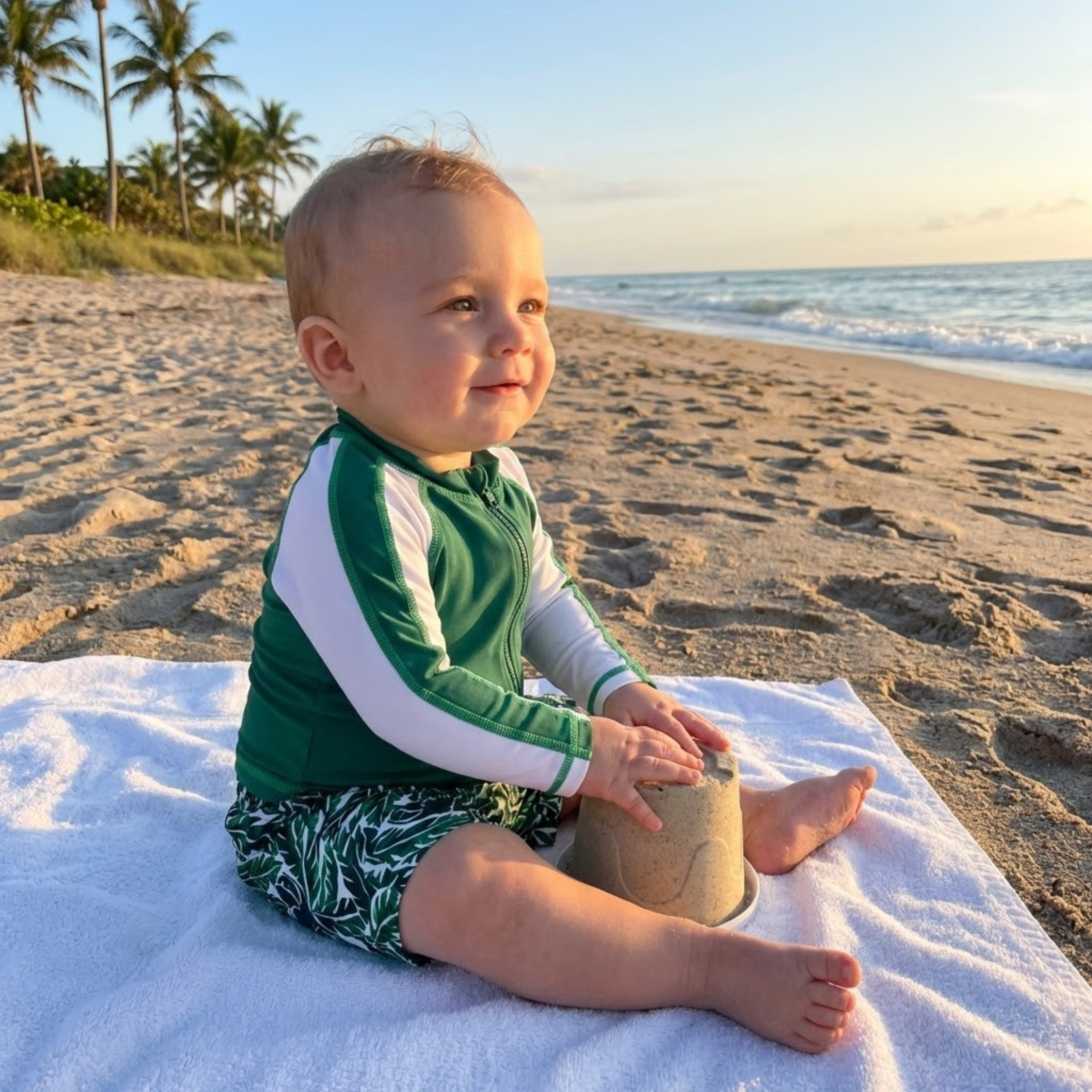 Boys Long Sleeve Zipper Rash Guard and Swim Trunk Set | "Palm Leaf"-SwimZip UPF 50+ Sun Protective Swimwear & UV Zipper Rash Guards-pos3