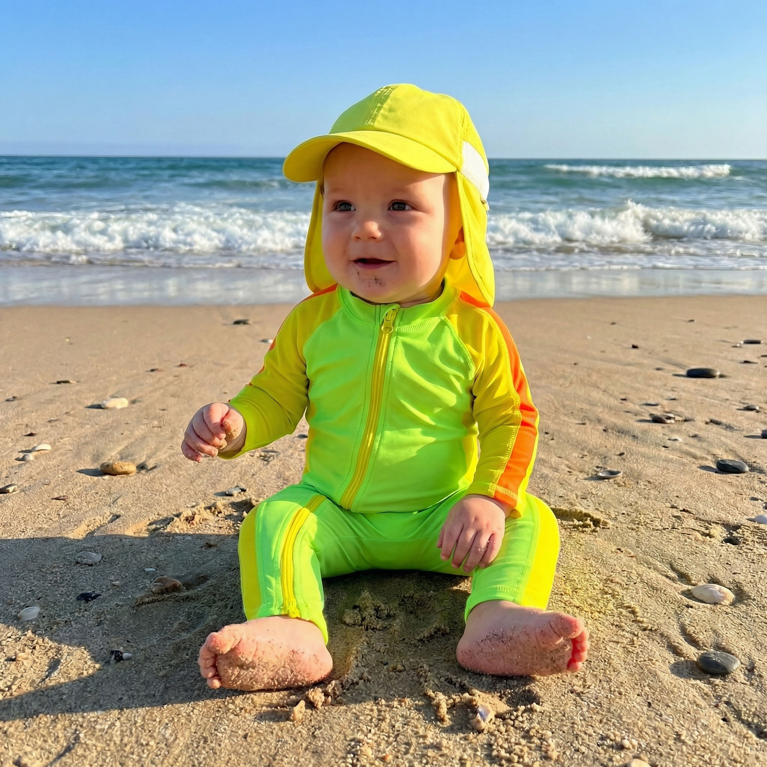 Kids Flap Hat | Sulphur Yellow-SwimZip UPF 50+ Sun Protective Swimwear & UV Zipper Rash Guards-pos7