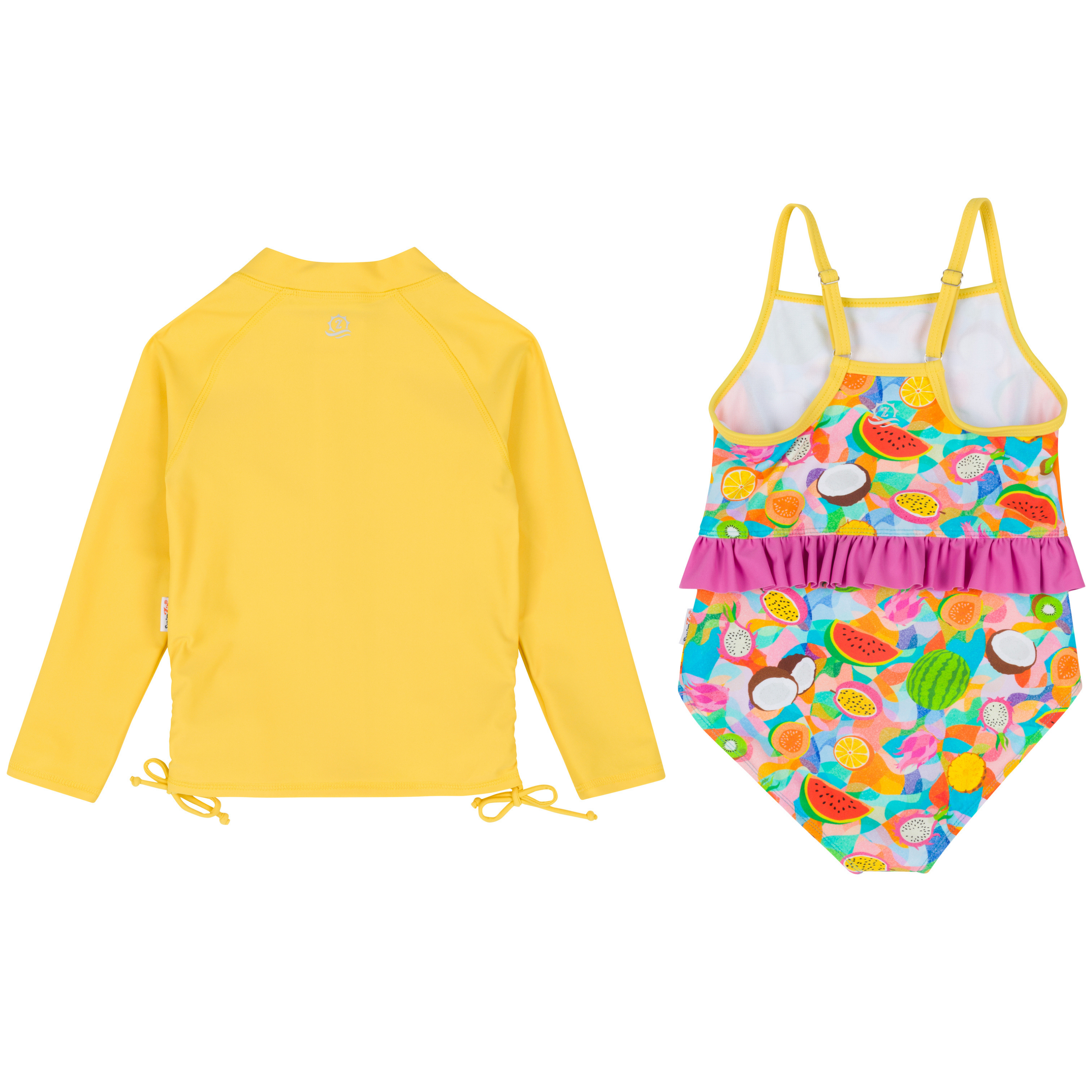 Girls One-Piece Swimsuit + Long Sleeve Rash Guard Set (2 Piece) | "Fruit Salad"-SwimZip UPF 50+ Sun Protective Swimwear & UV Zipper Rash Guards-pos12