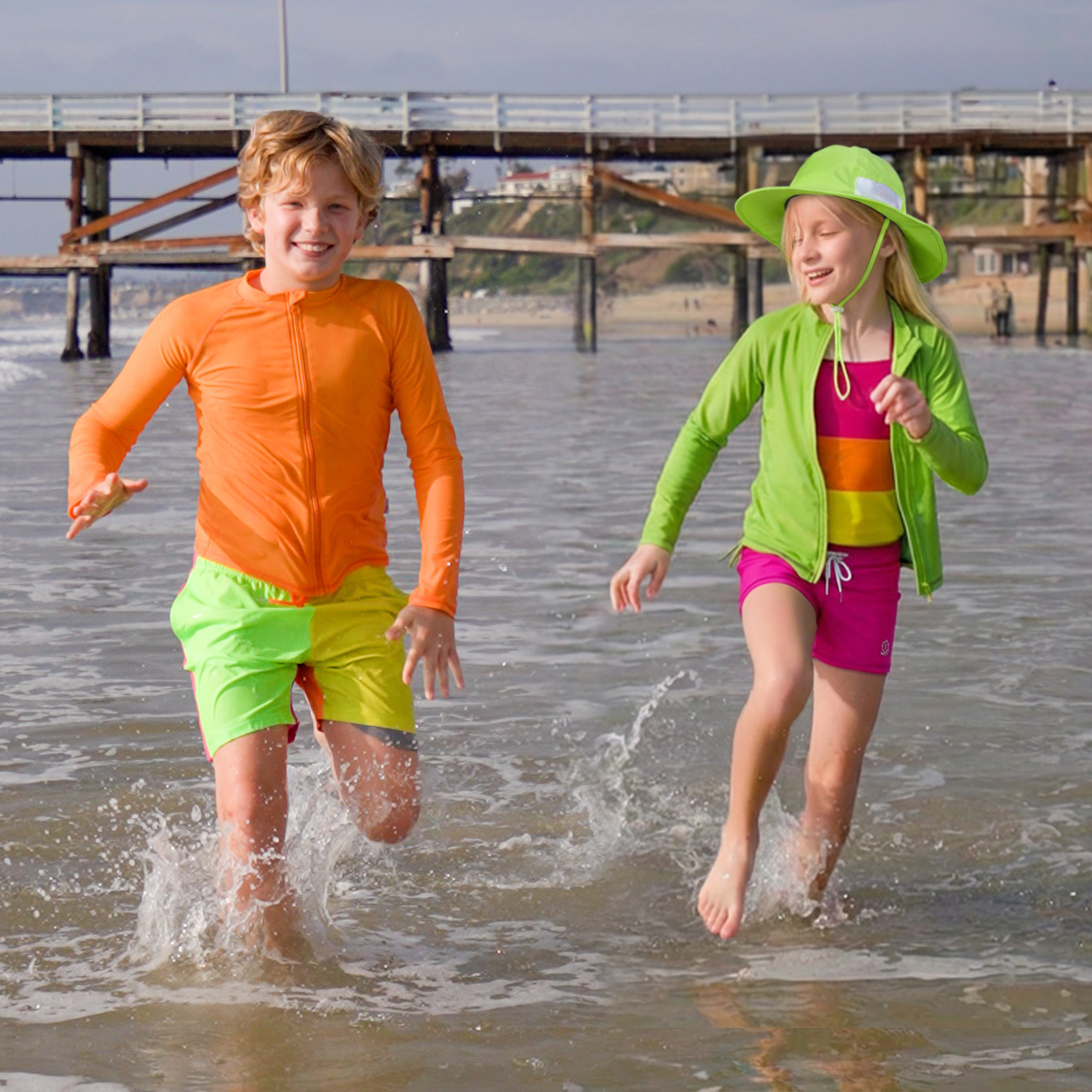 Girls Long Sleeve Rash Guard + Tankini Shorts Set (3 Piece) | "Spark"-SwimZip UPF 50+ Sun Protective Swimwear & UV Zipper Rash Guards-pos3