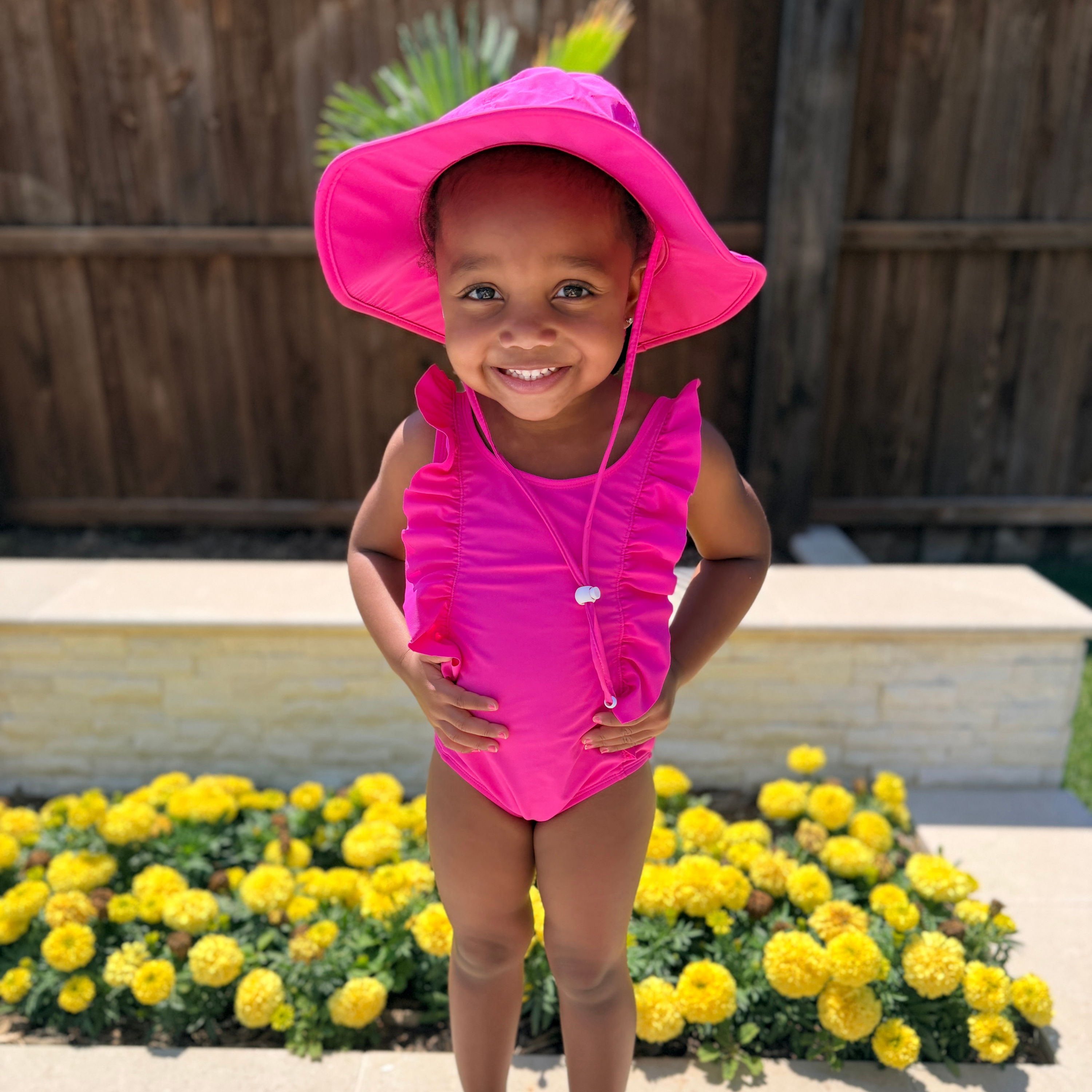 Girls Ruffle One-Piece Swimsuit | "Manic Magenta"-SwimZip UPF 50+ Sun Protective Swimwear & UV Zipper Rash Guards-pos2
