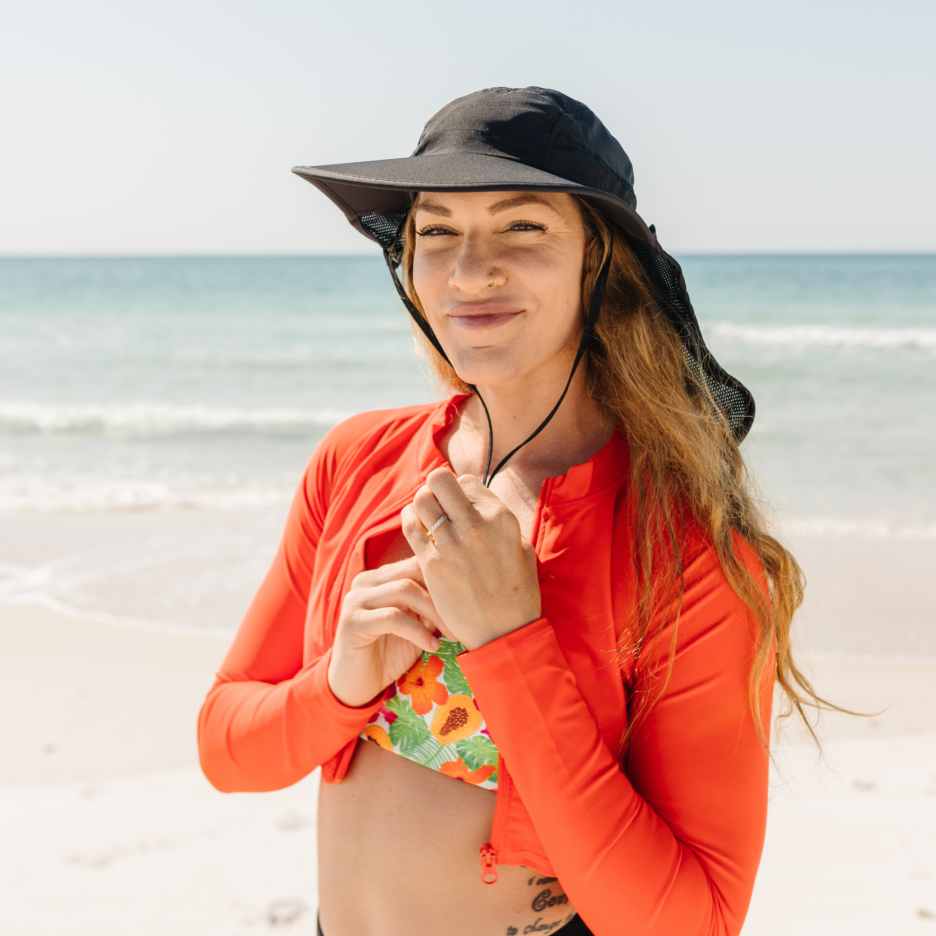 Adult Wide Brim + Flap Neck Sun Protective Adventure Hat | Black-Adult-Black-SwimZip UPF 50+ Sun Protective Swimwear & UV Zipper Rash Guards-pos6