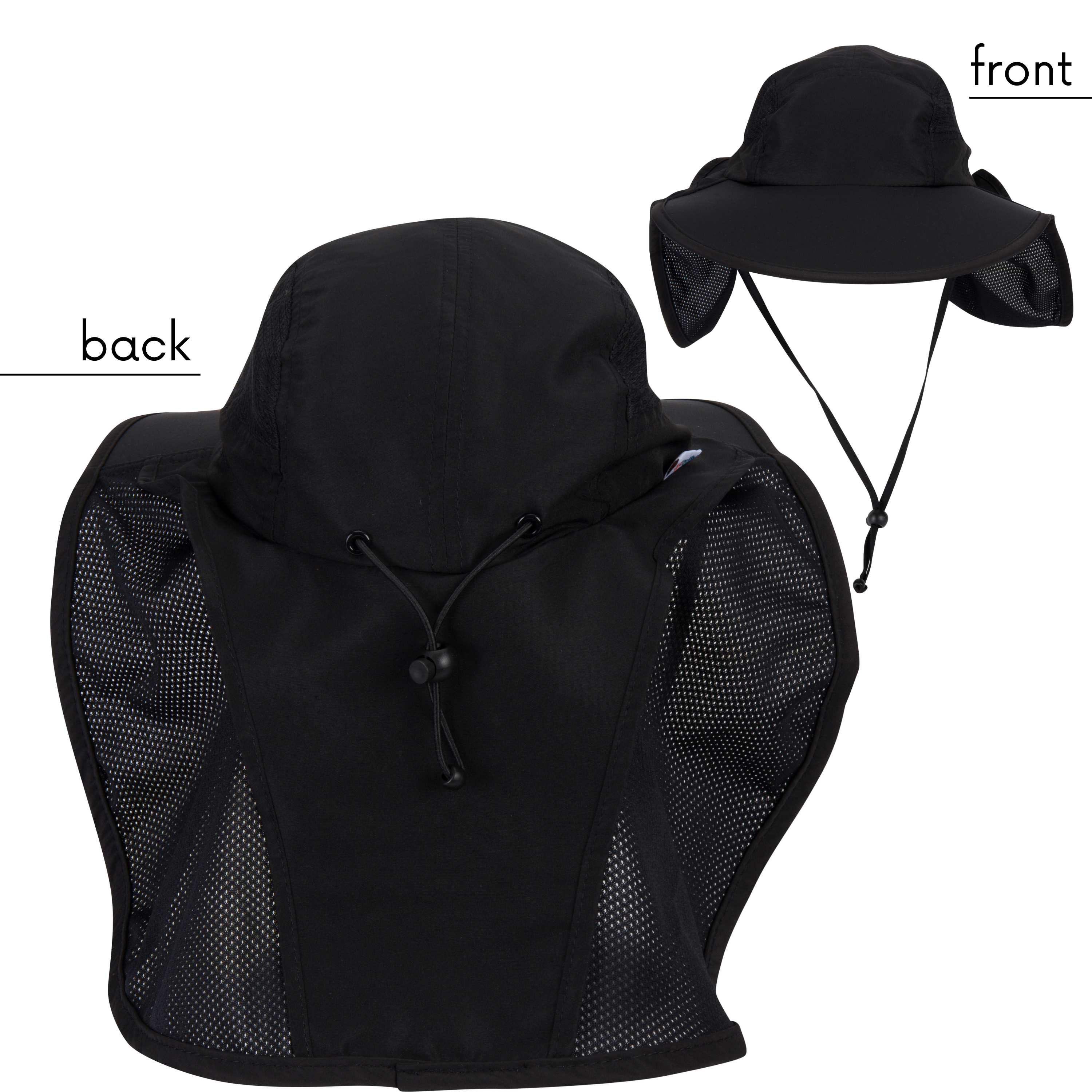 Adult Wide Brim + Flap Neck Sun Protective Adventure Hat | Black-Adult-Black-SwimZip UPF 50+ Sun Protective Swimwear & UV Zipper Rash Guards-pos3