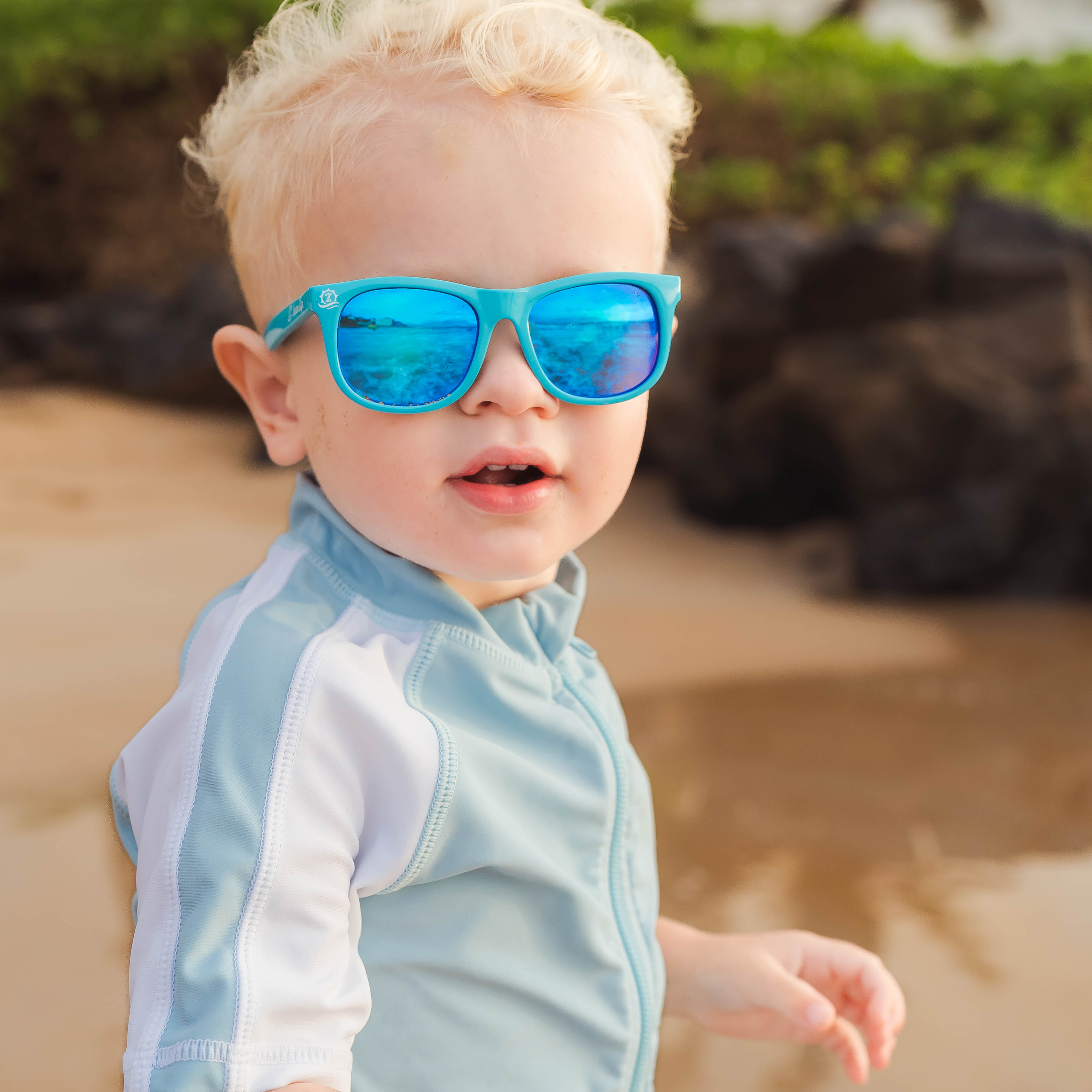 Kids Wayfarer Sunglasses - Scuba Blue-SwimZip UPF 50+ Sun Protective Swimwear & UV Zipper Rash Guards-pos2