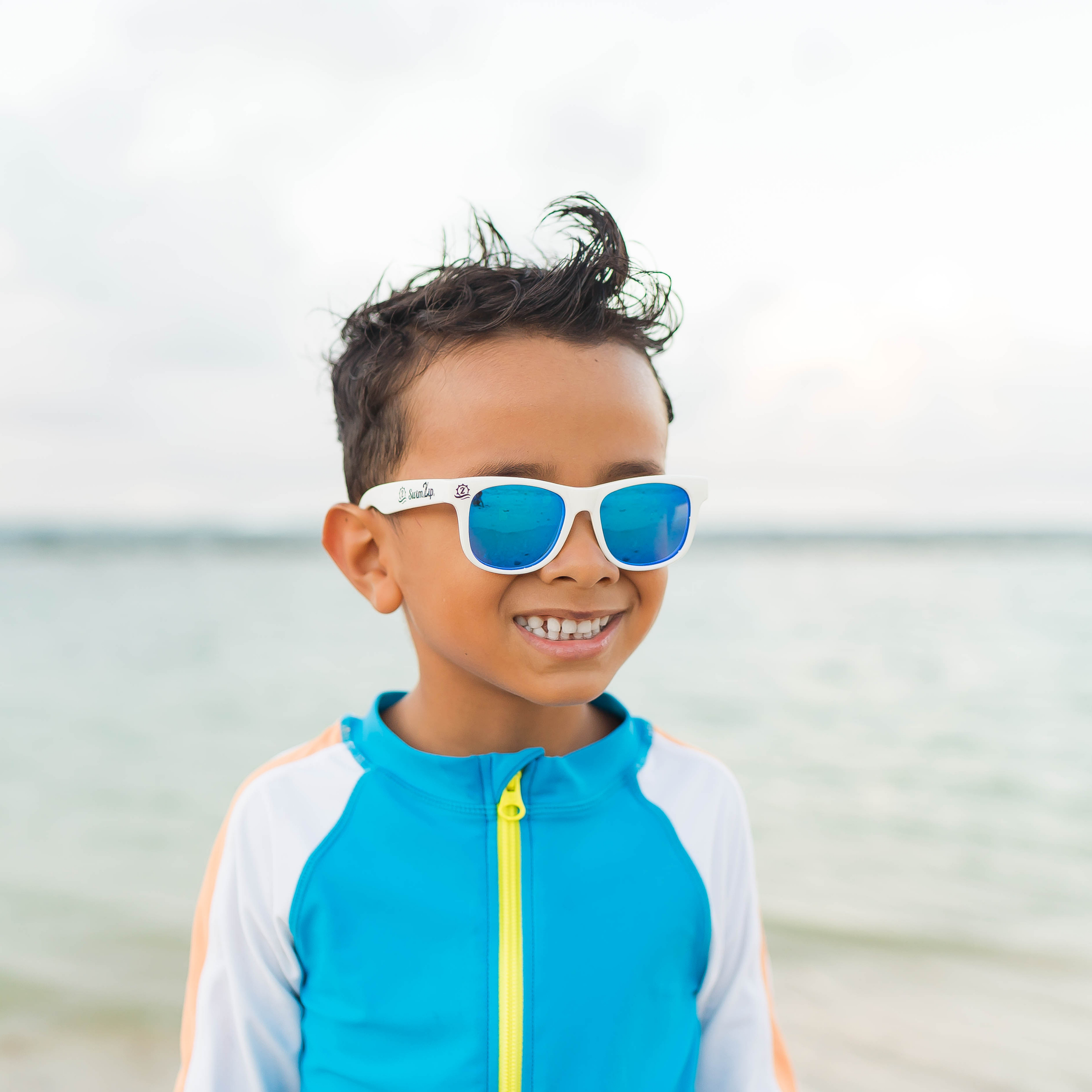 Kids Wayfarer Sunglasses - White-SwimZip UPF 50+ Sun Protective Swimwear & UV Zipper Rash Guards-pos2