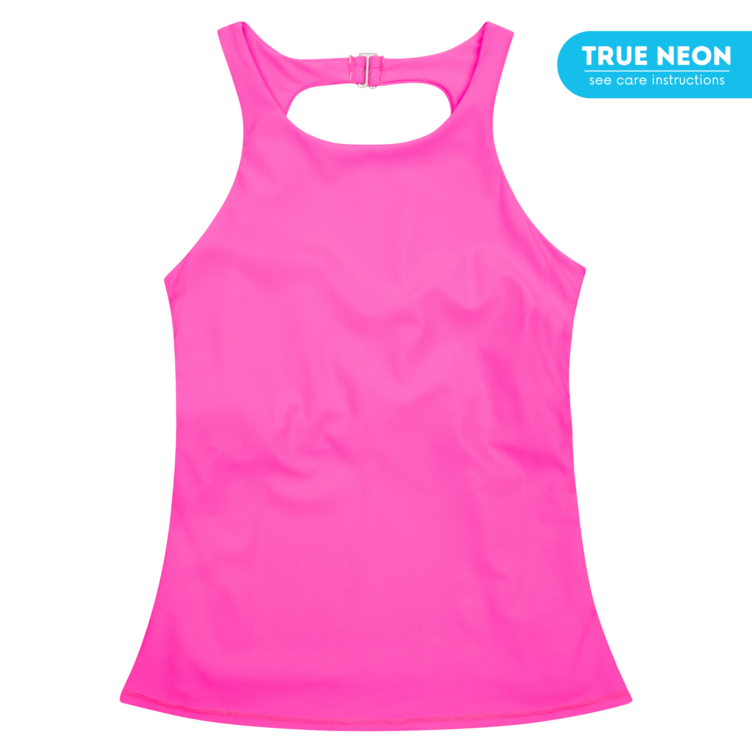 Women’s High Neck Fitted Tankini Top | “Neon Pink”-XS-Neon Pink-SwimZip UPF 50+ Sun Protective Swimwear & UV Zipper Rash Guards-pos1