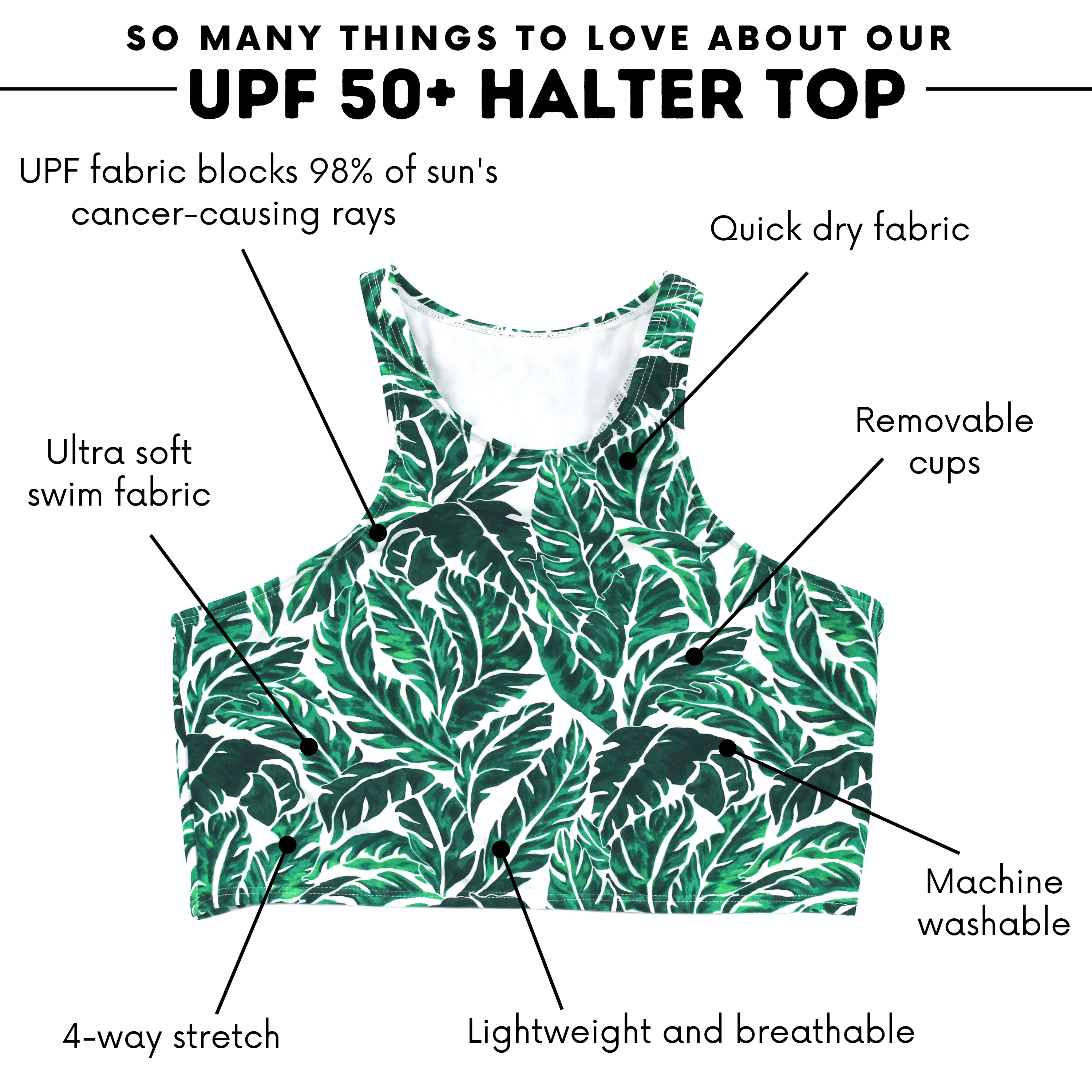 Women's Halter Bikini Top | "Palm Leaf"-SwimZip UPF 50+ Sun Protective Swimwear & UV Zipper Rash Guards-pos4