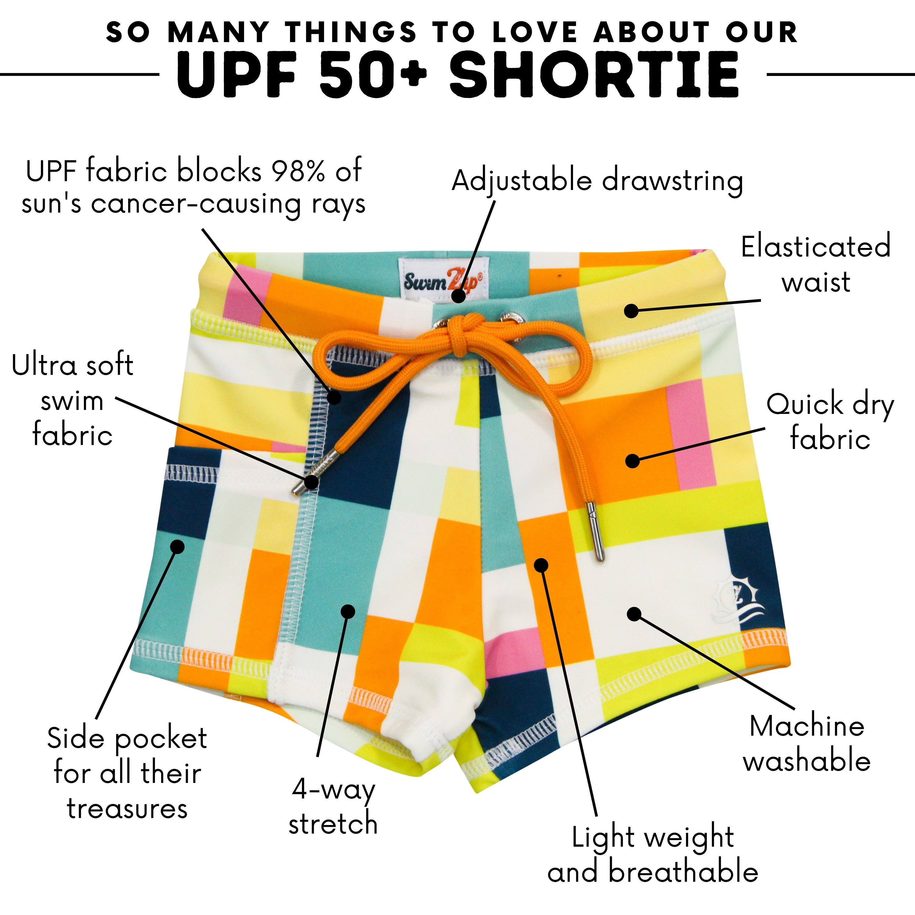 Kids Euro Swim Shorties | "Check It Out"-SwimZip UPF 50+ Sun Protective Swimwear & UV Zipper Rash Guards-pos4