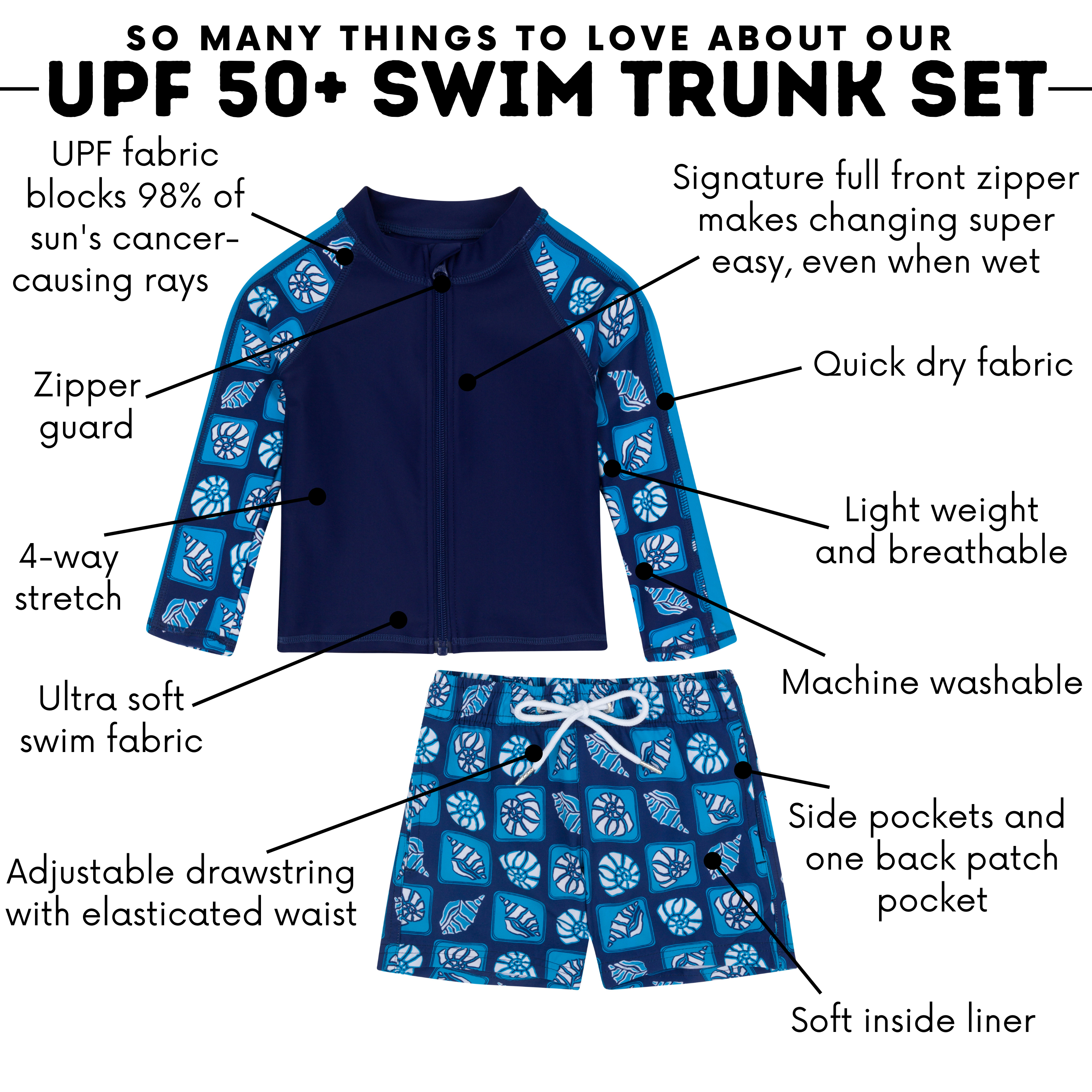 Boys Long Sleeve Zipper Rash Guard and Swim Trunk Set | "Coastal"-SwimZip UPF 50+ Sun Protective Swimwear & UV Zipper Rash Guards-pos4