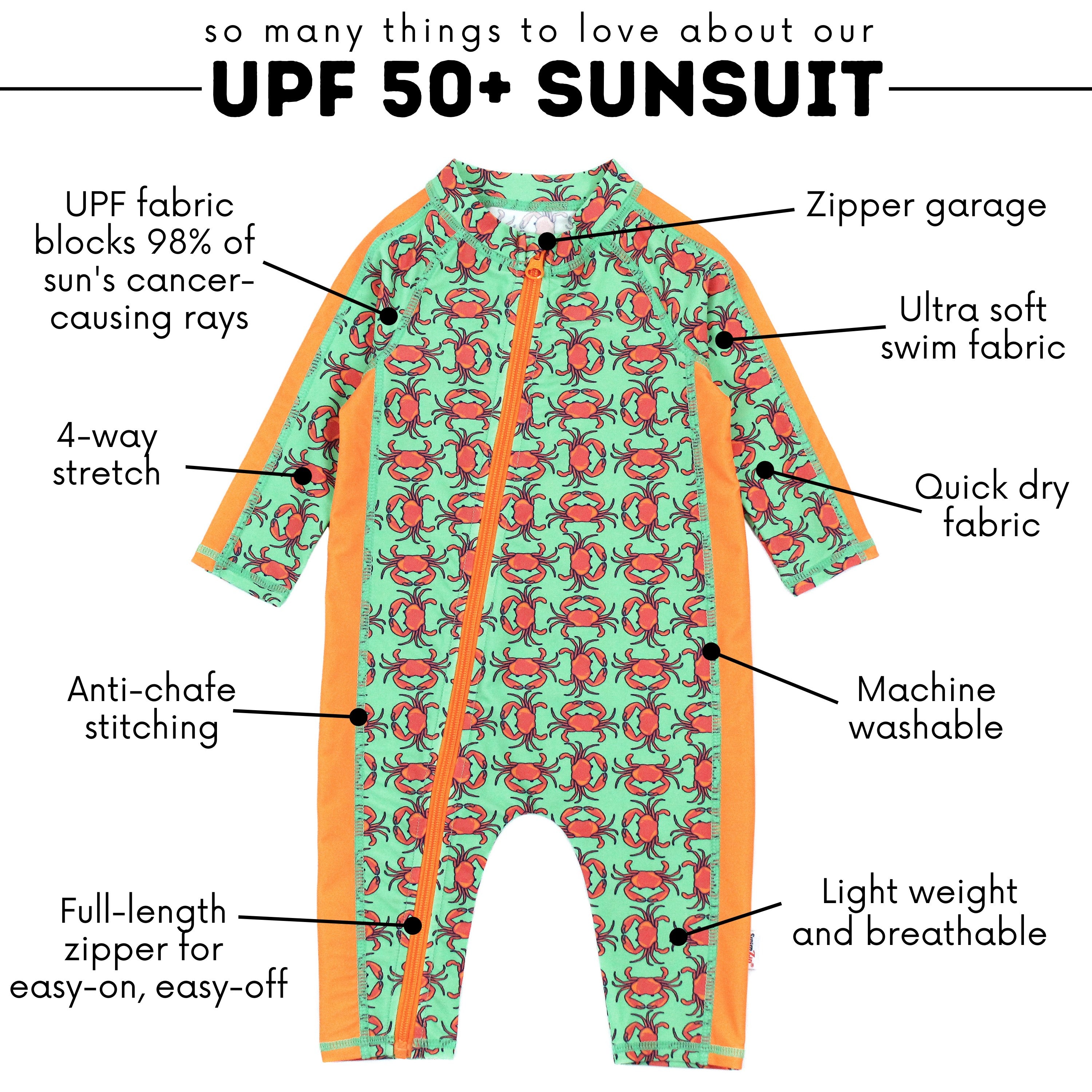 Sunsuit - Long Sleeve Romper Swimsuit | "Don’t Be A Crab"-SwimZip UPF 50+ Sun Protective Swimwear & UV Zipper Rash Guards-pos4