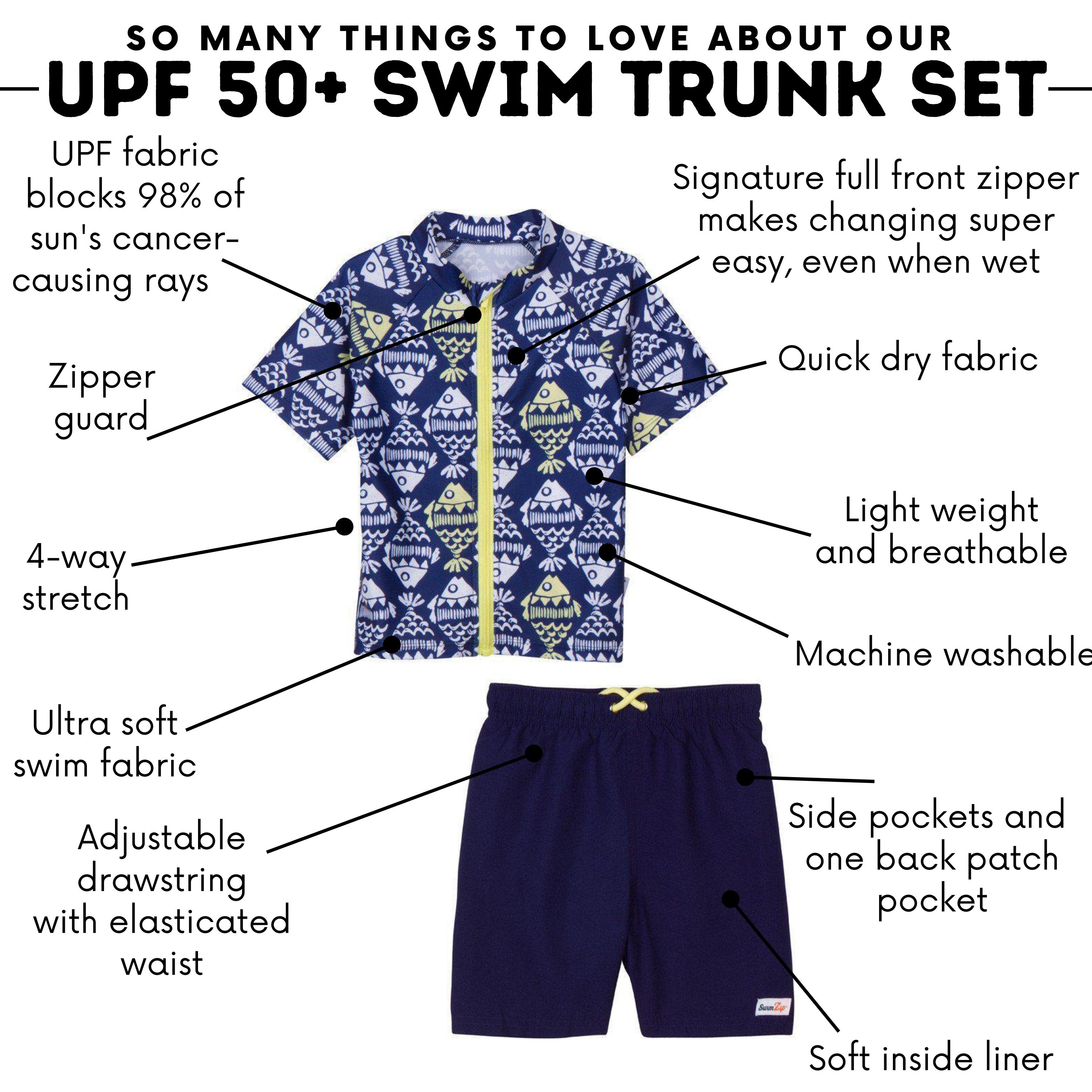 Boys Short Sleeve Zipper Rash Guard and Swim Trunk Set | "Fish Bone Babe"-SwimZip UPF 50+ Sun Protective Swimwear & UV Zipper Rash Guards-pos5