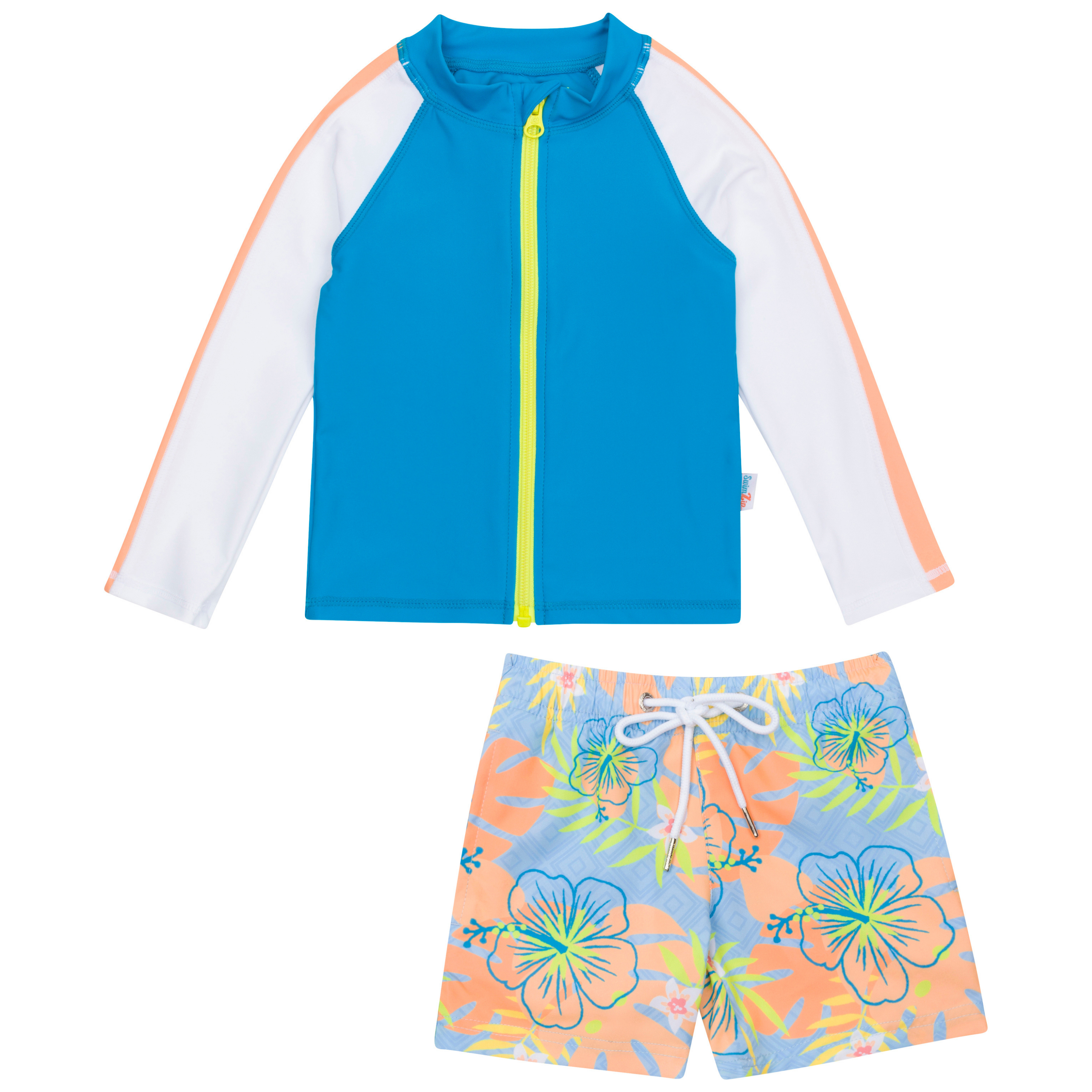 Boys Long Sleeve Zipper Rash Guard and Swim Trunk Set | "Groovy"-SwimZip UPF 50+ Sun Protective Swimwear & UV Zipper Rash Guards-pos1