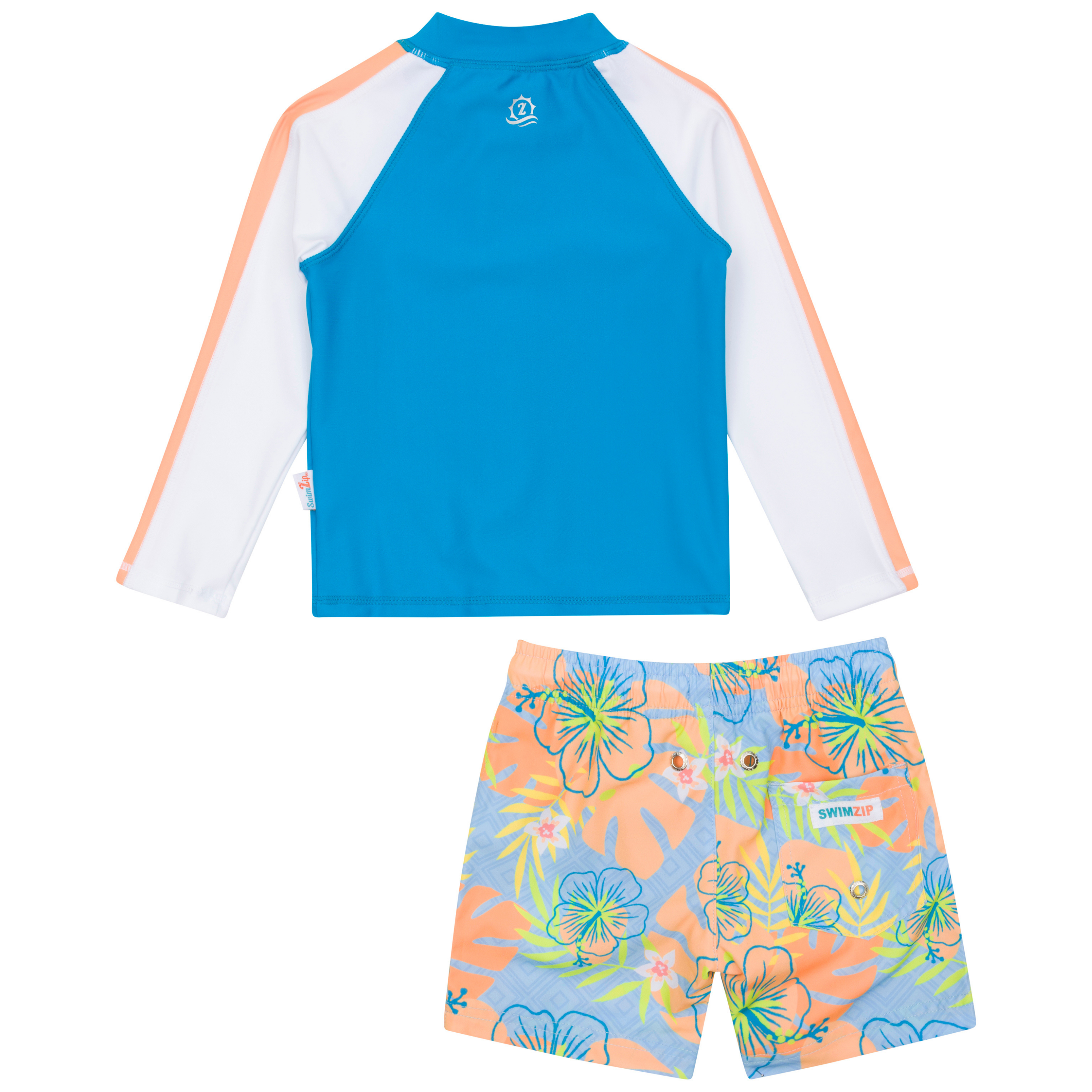 Boys Long Sleeve Zipper Rash Guard and Swim Trunk Set | "Groovy"-SwimZip UPF 50+ Sun Protective Swimwear & UV Zipper Rash Guards-pos15
