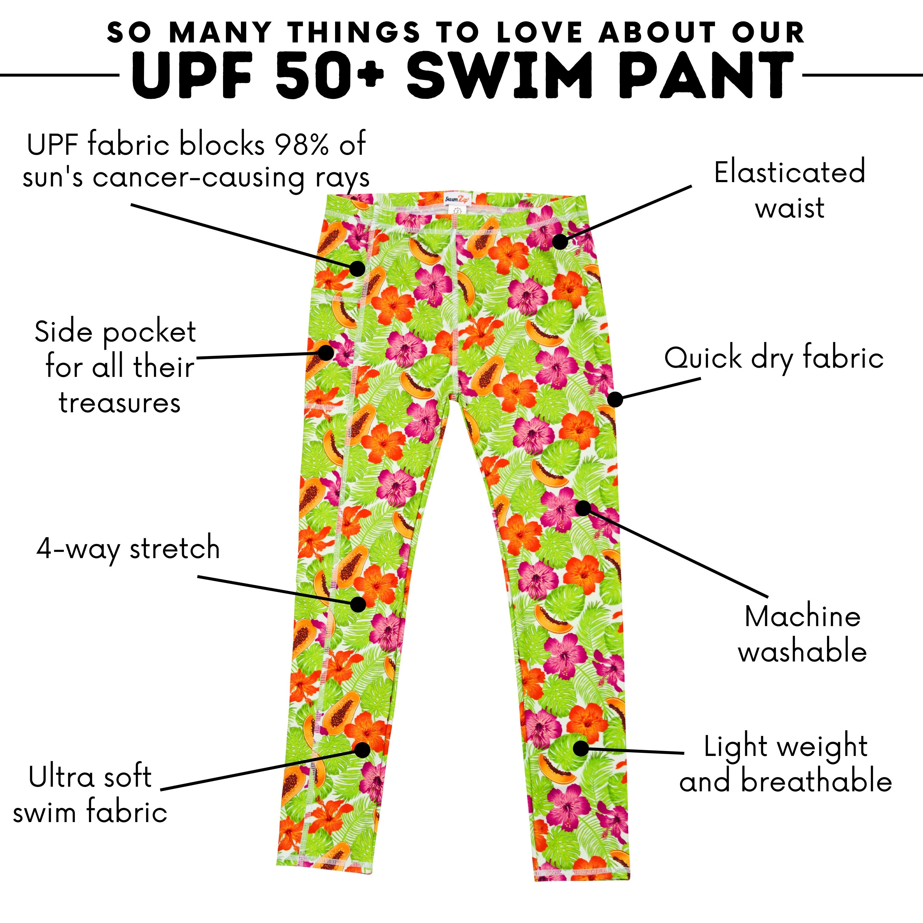 Kids Swim Pants | "Hibiscus"-SwimZip UPF 50+ Sun Protective Swimwear & UV Zipper Rash Guards-pos4