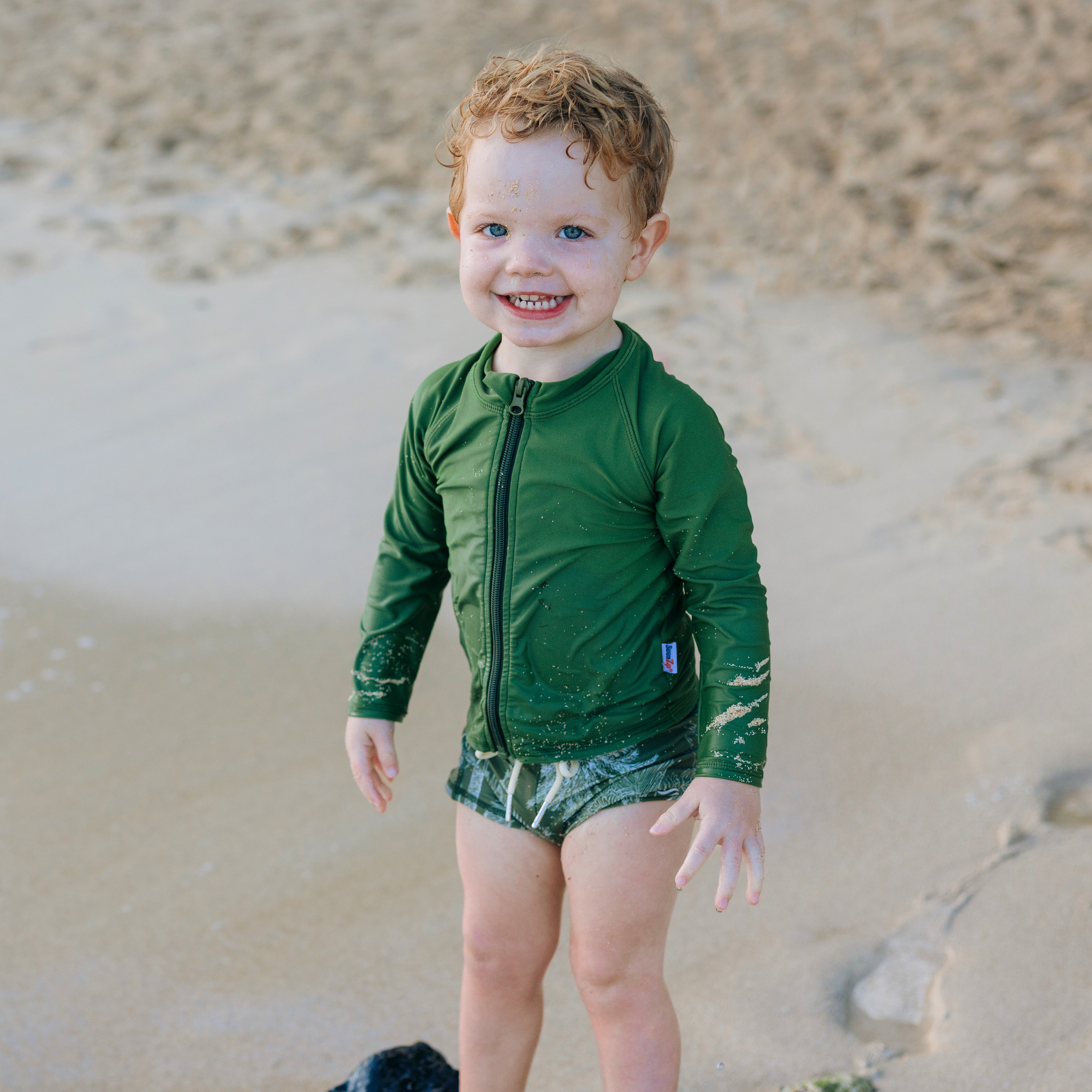 Kids UPF 50+ Long Sleeve Zipper Rash Guard Swim Shirt | "Hunter Green"-SwimZip UPF 50+ Sun Protective Swimwear & UV Zipper Rash Guards-pos6