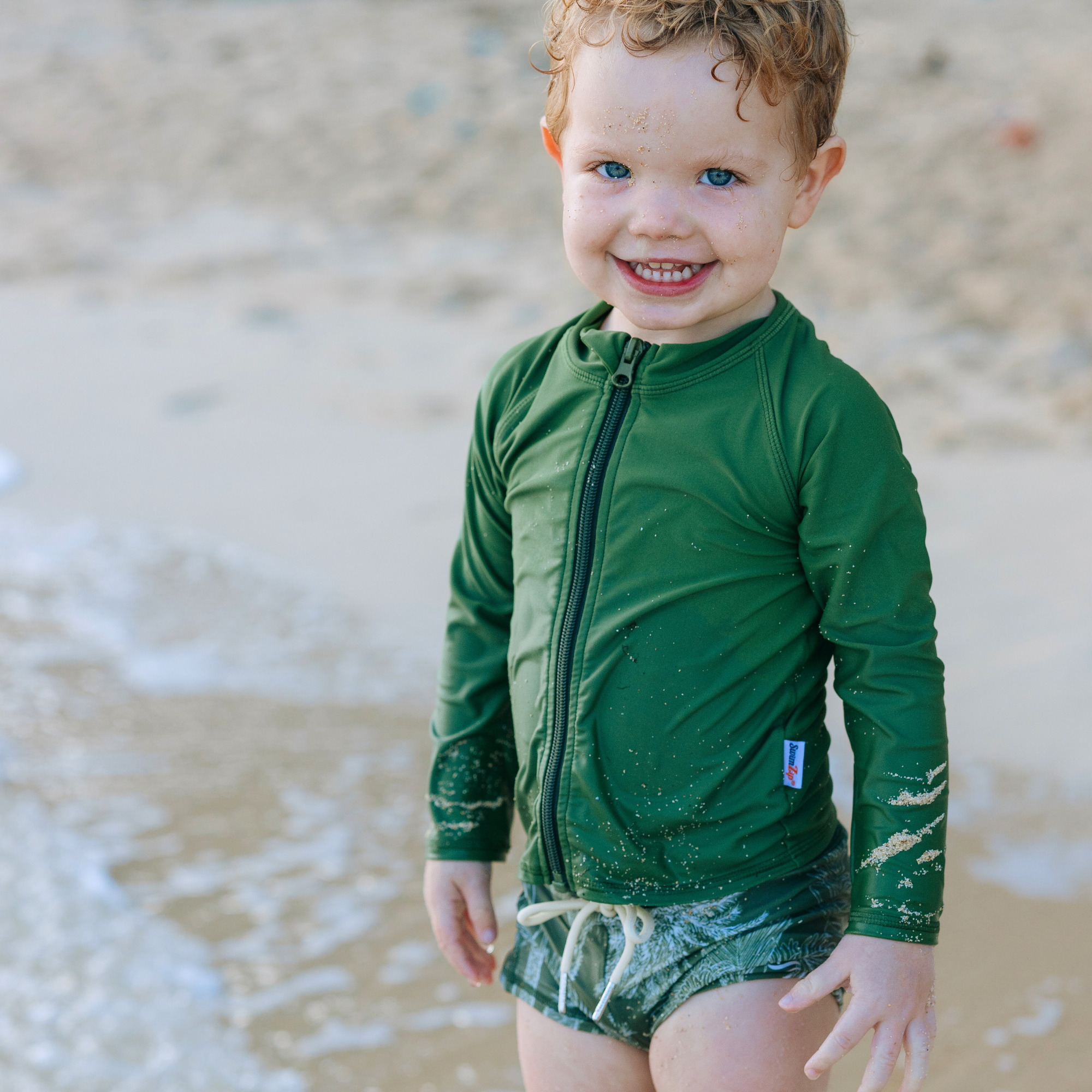 Kids UPF 50+ Long Sleeve Zipper Rash Guard Swim Shirt | "Hunter Green"-SwimZip UPF 50+ Sun Protective Swimwear & UV Zipper Rash Guards-pos3