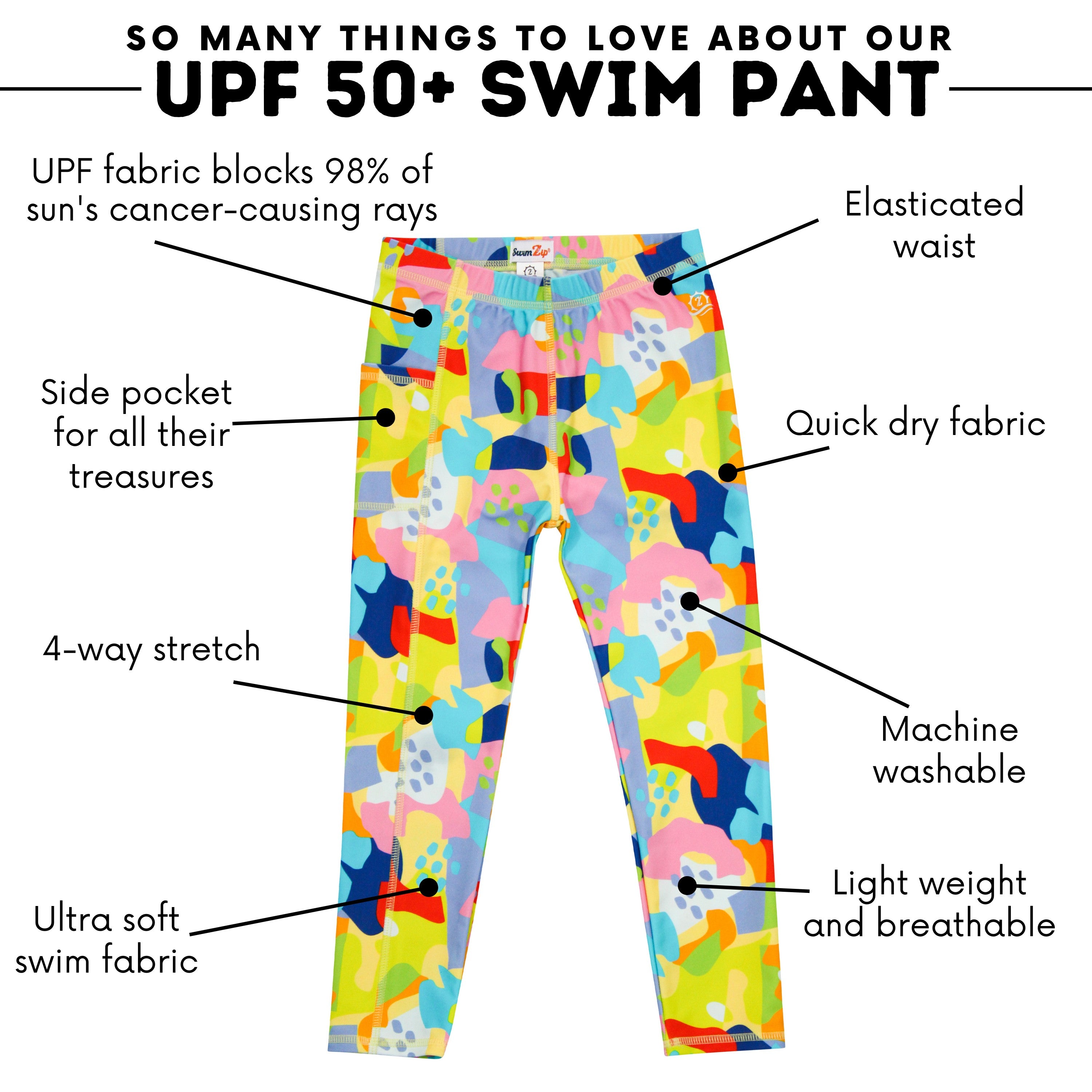 Kids Swim Pants | "Joyful"-SwimZip UPF 50+ Sun Protective Swimwear & UV Zipper Rash Guards-pos4